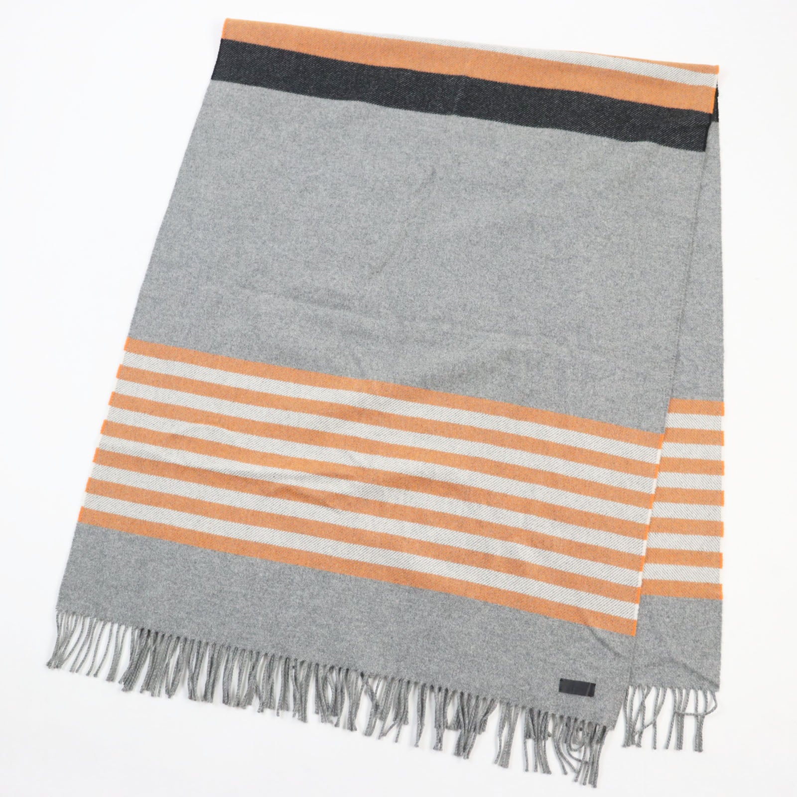 HERMES Cashmere Leather Blanket Scarf Gray