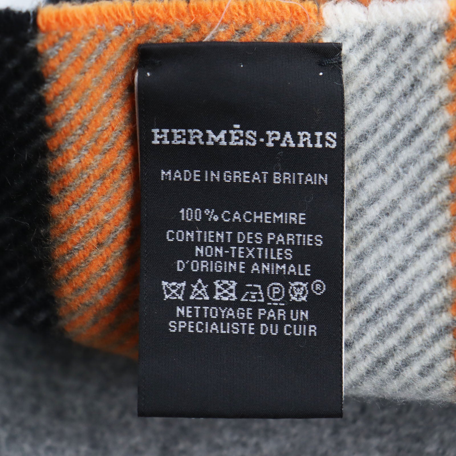 HERMES Cashmere Leather Blanket Scarf Gray