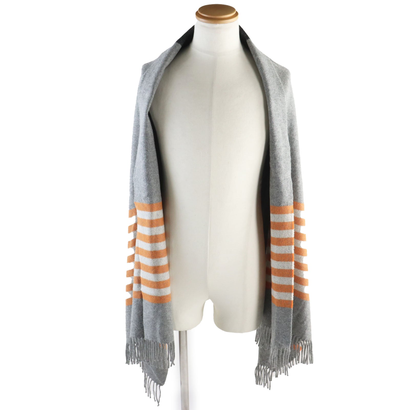 HERMES Cashmere Leather Blanket Scarf Gray