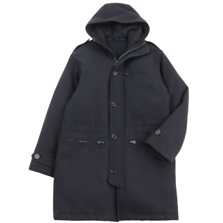 HERMES Wool Cashmere Hooded Down Coat Navy 48