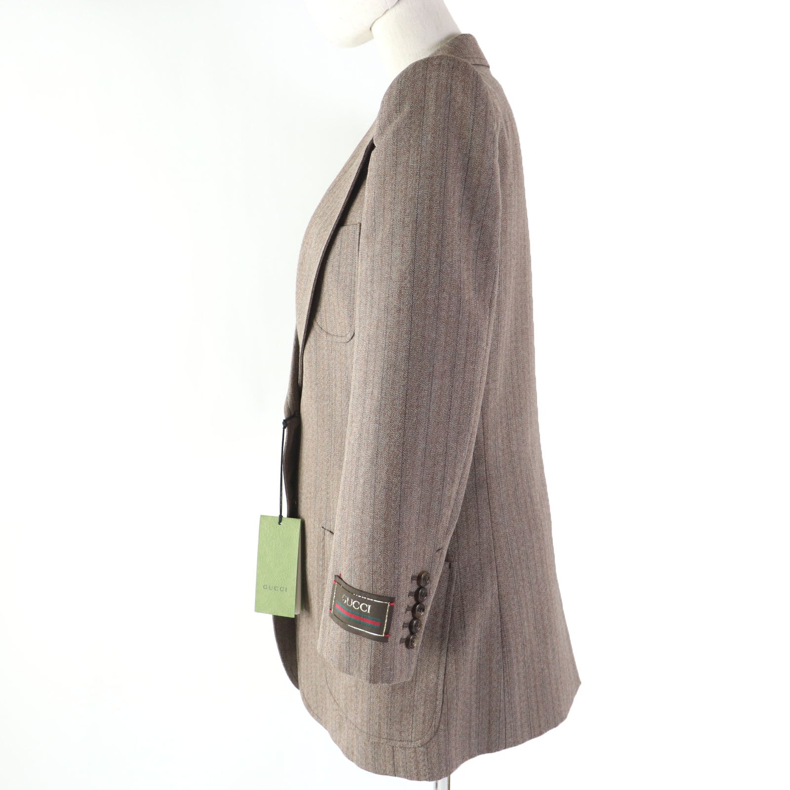 Gucci Wool Cotton Striped Tailored Jacket Brown 42