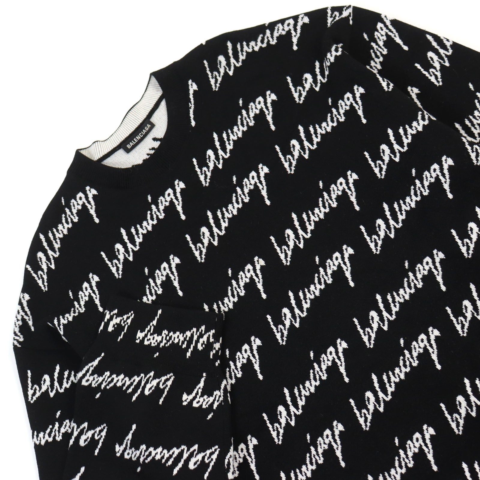 Balenciaga Logo Oversized Crew Neck Knit Black S