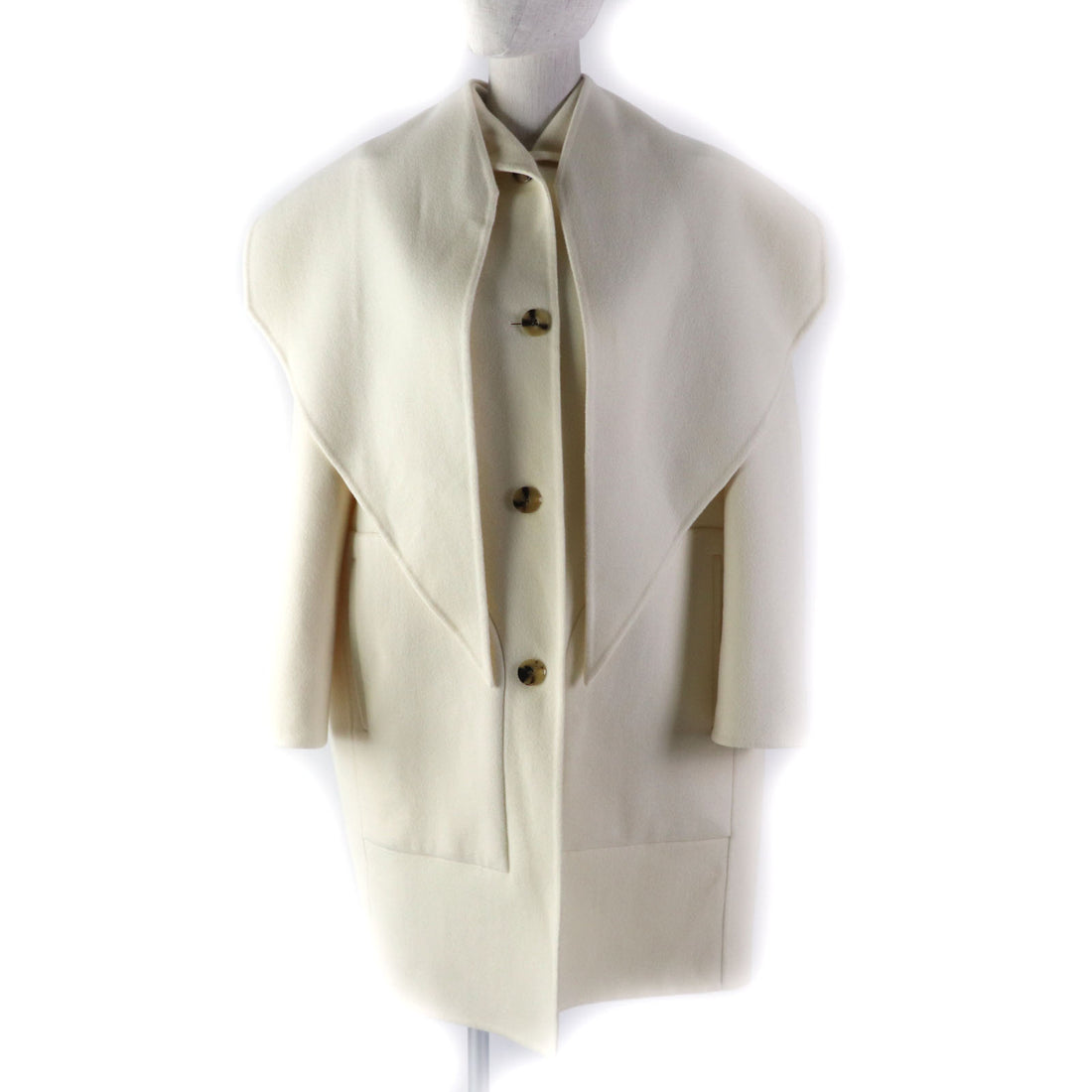 HERMES Cashmere Long Shawl Coat Ivory Women