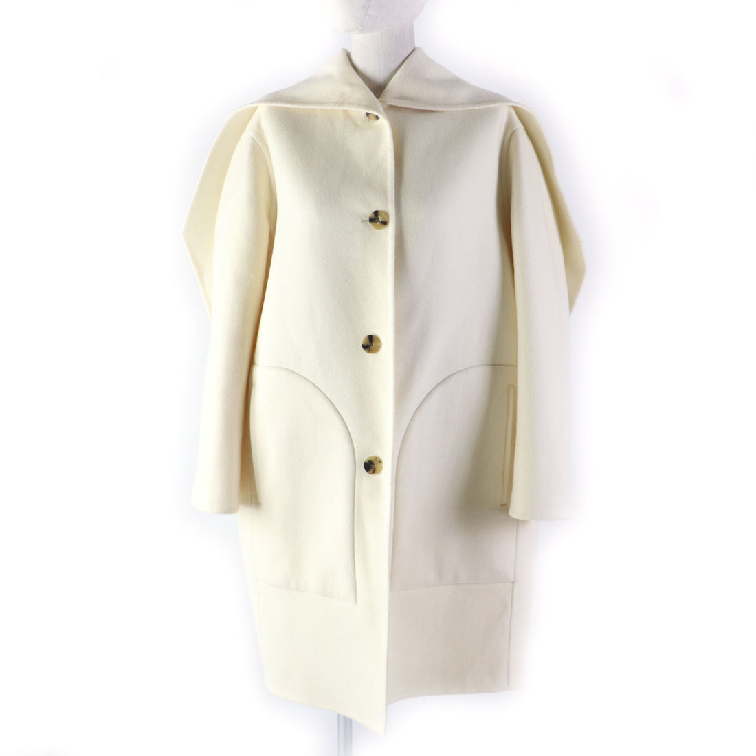 HERMES Cashmere Long Shawl Coat Ivory Women