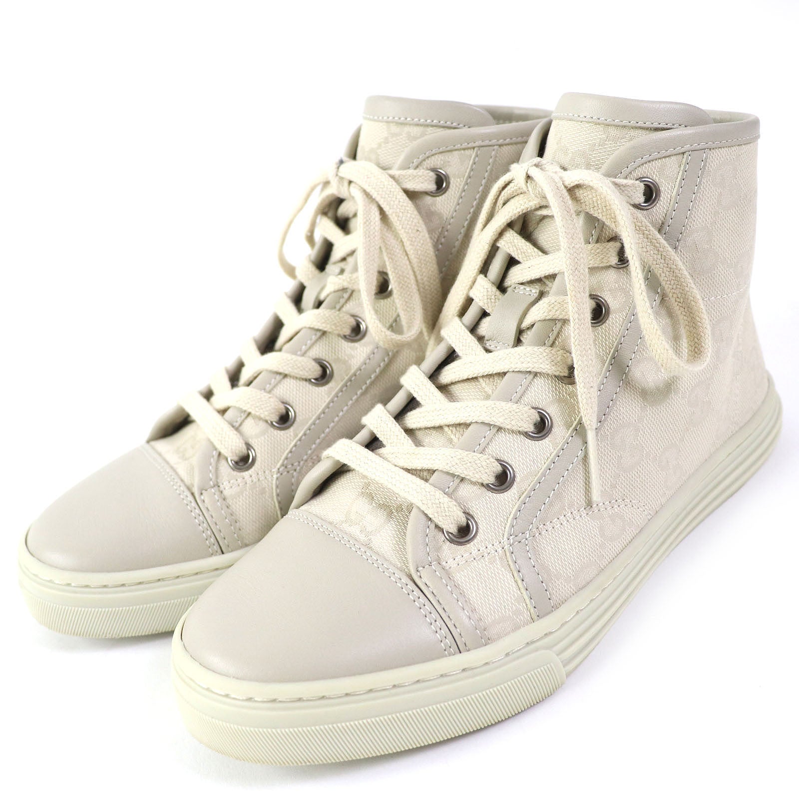 Gucci GG Canvas Leather High Cut Sneakers 34.5