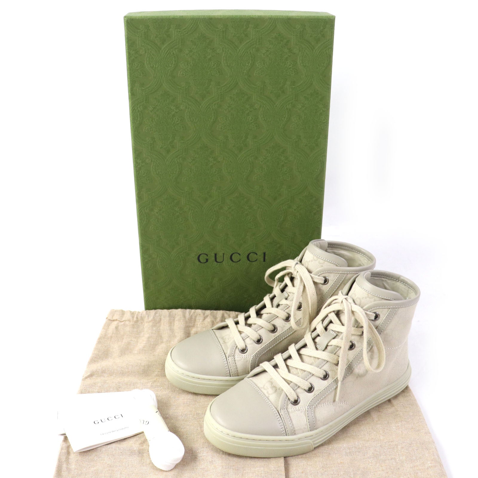 Gucci GG Canvas Leather High Cut Sneakers 34.5