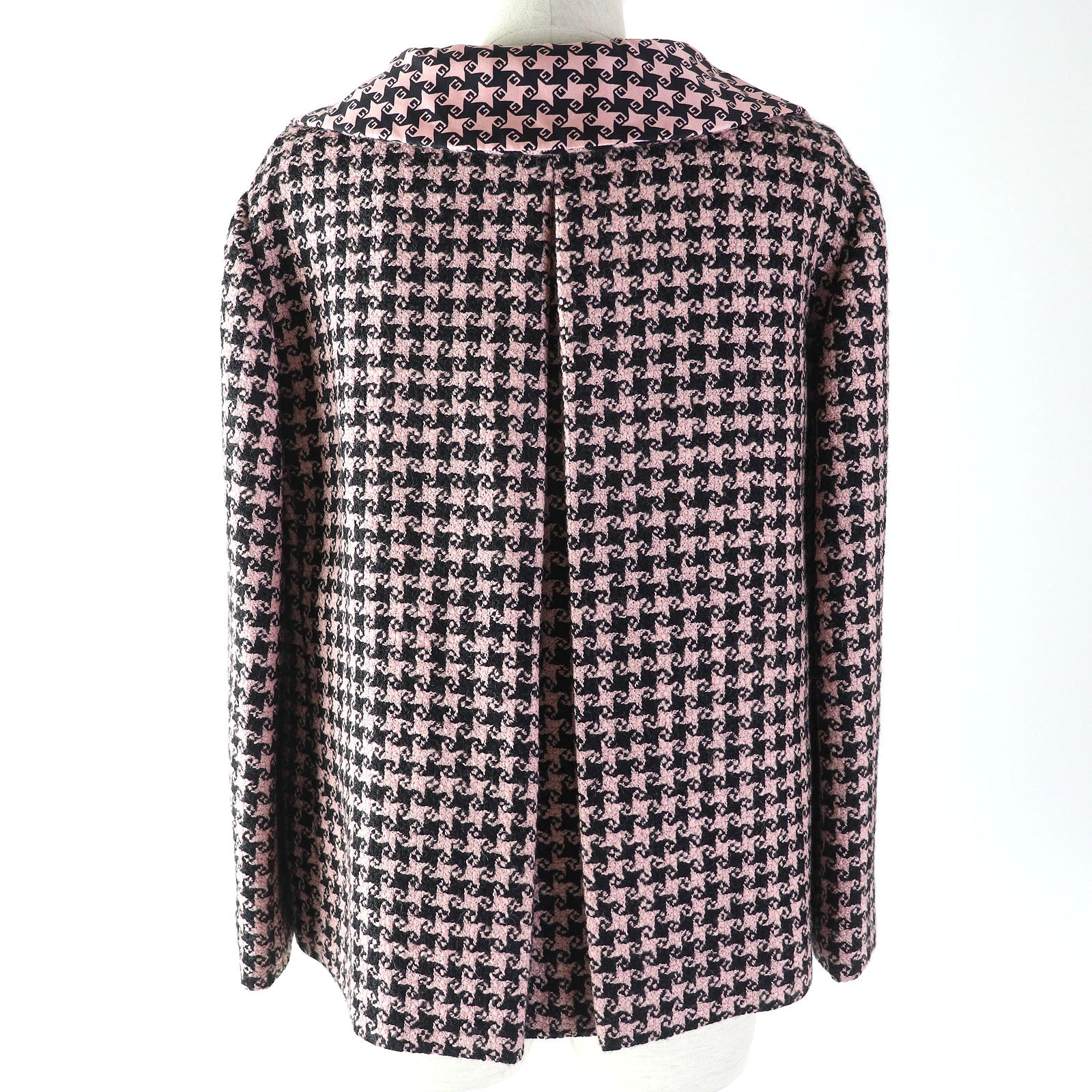 Gucci Houndstooth Wool Silk Jacket Pink Black 40