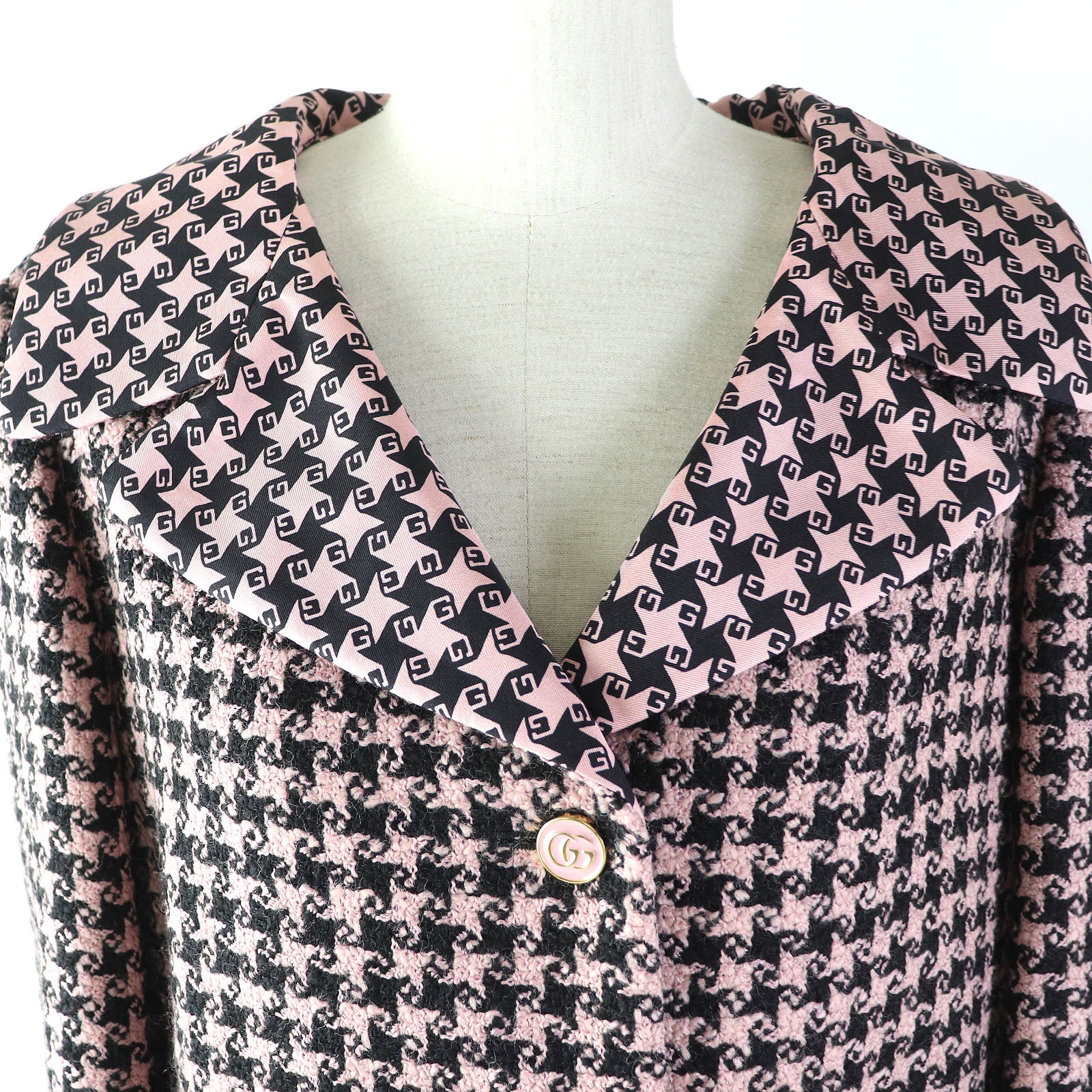 Gucci Houndstooth Wool Silk Jacket Pink Black 40