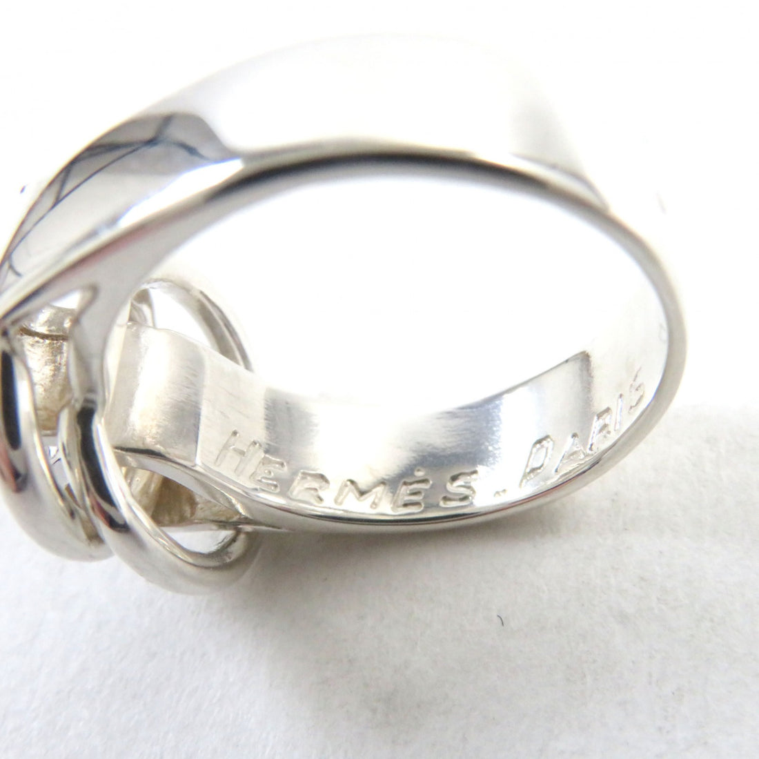 Hermes Douzano Logo Engraved Silver Ring