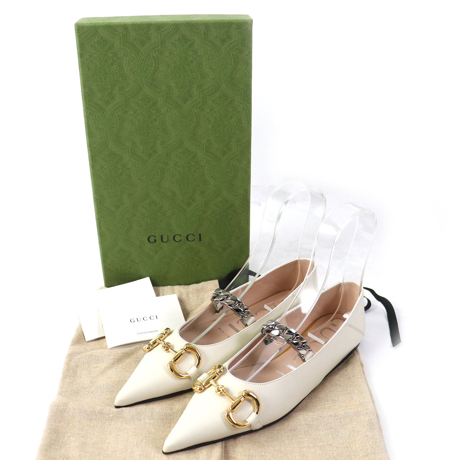 Gucci Horsebit Chain Leather Flats 35.5