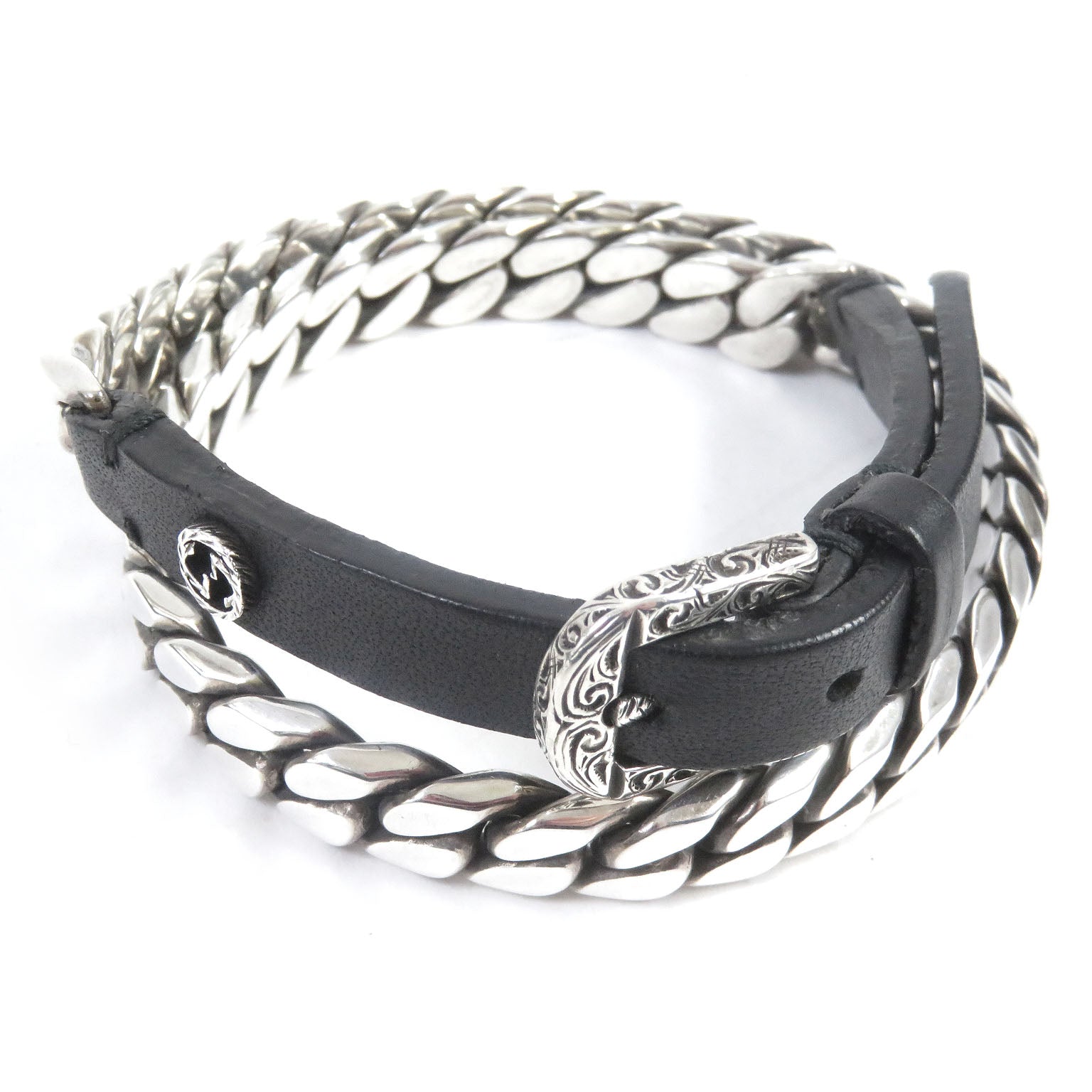 Gucci Arabesque Interlocking G Bracelet Silver Leather