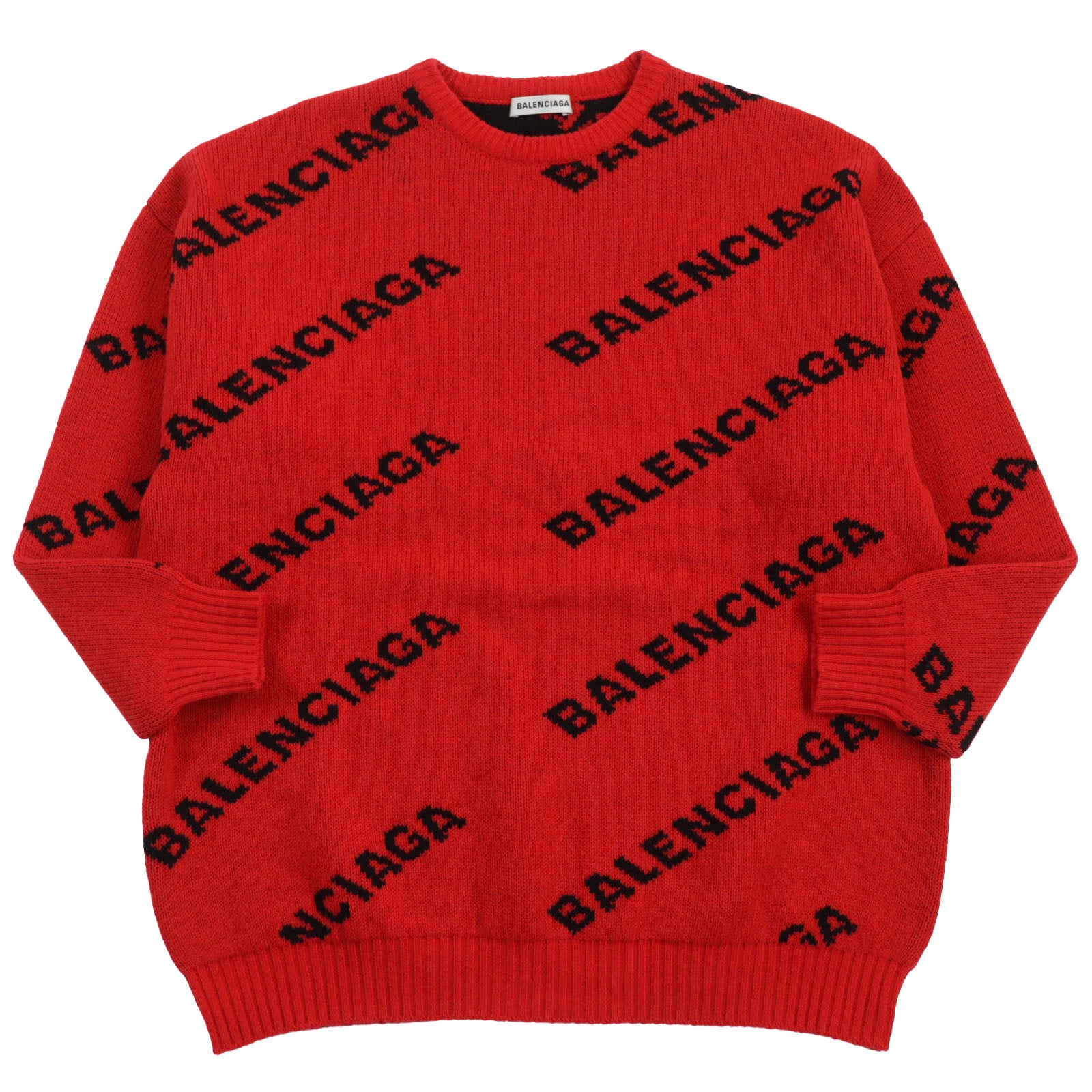 Balenciaga Logo Jacquard Knit Sweater Red Black S