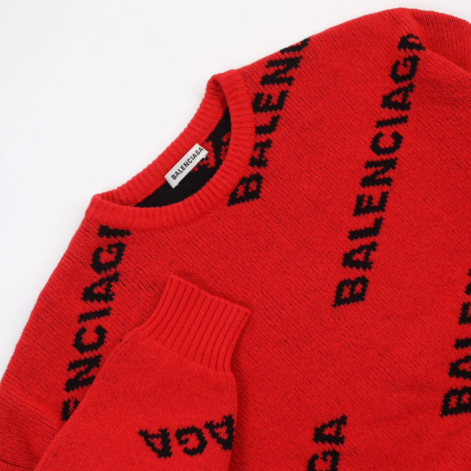 Balenciaga Logo Jacquard Knit Sweater Red Black S