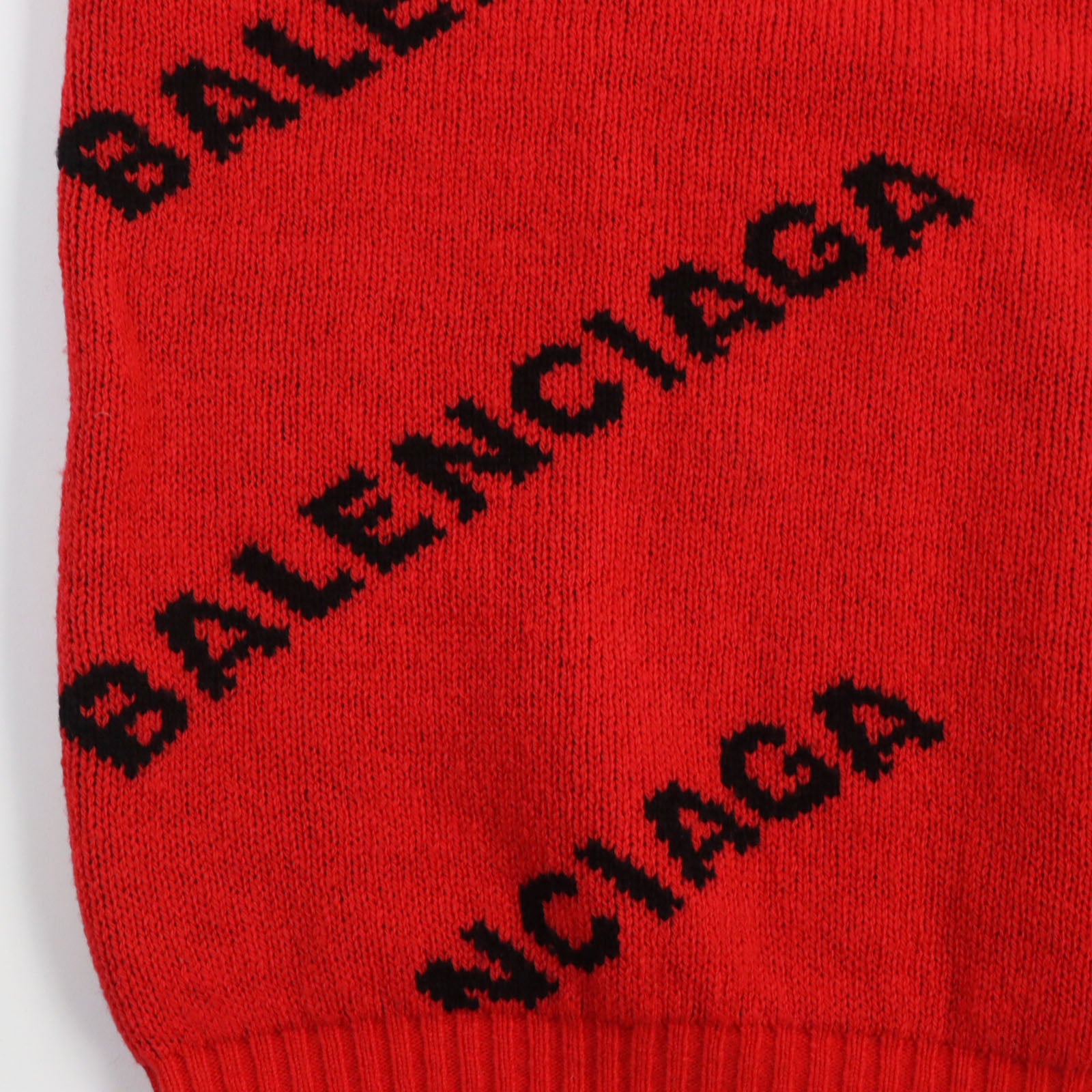 Balenciaga Logo Jacquard Knit Sweater Red Black S