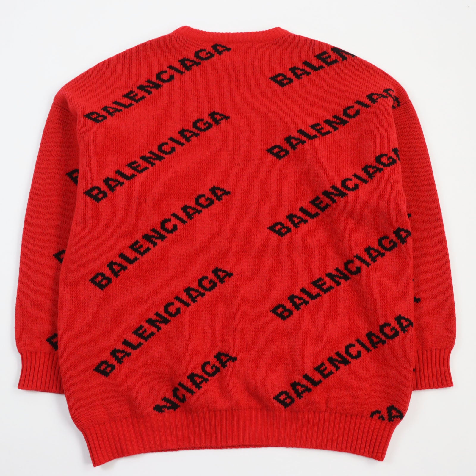 Balenciaga Logo Jacquard Knit Sweater Red Black S