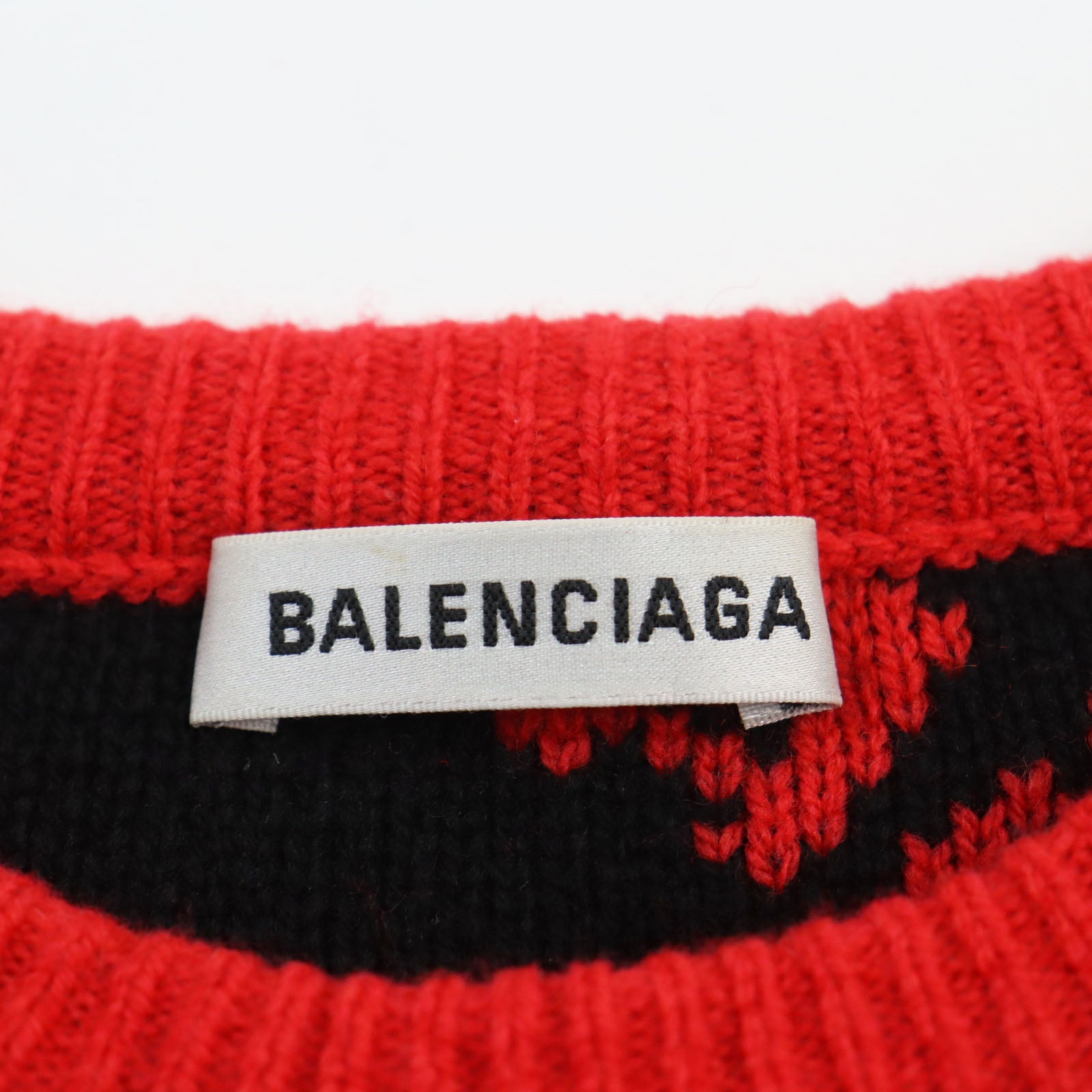 Balenciaga Logo Jacquard Knit Sweater Red Black S