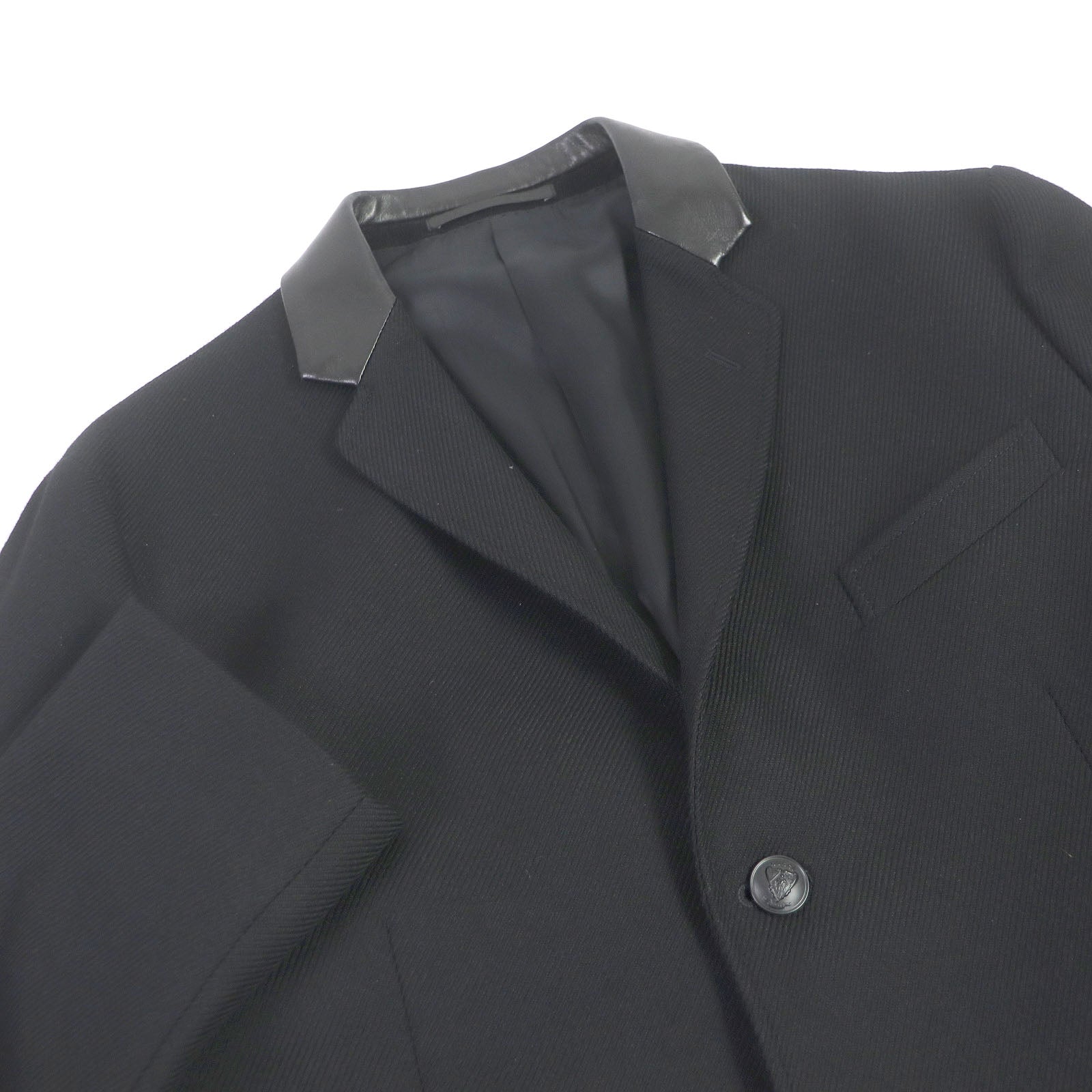 GUCCI Wool Rayon Leather Blazer Jacket Black 48