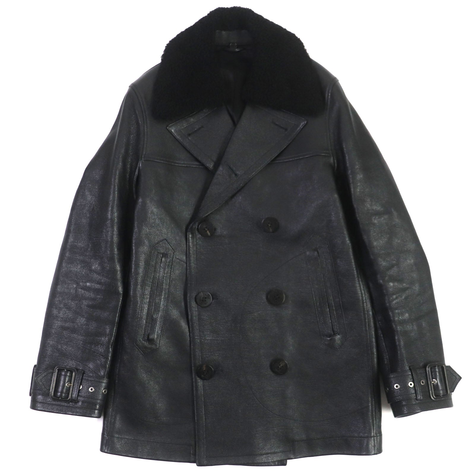 Berluti Leather Pea Coat Black 48 Men