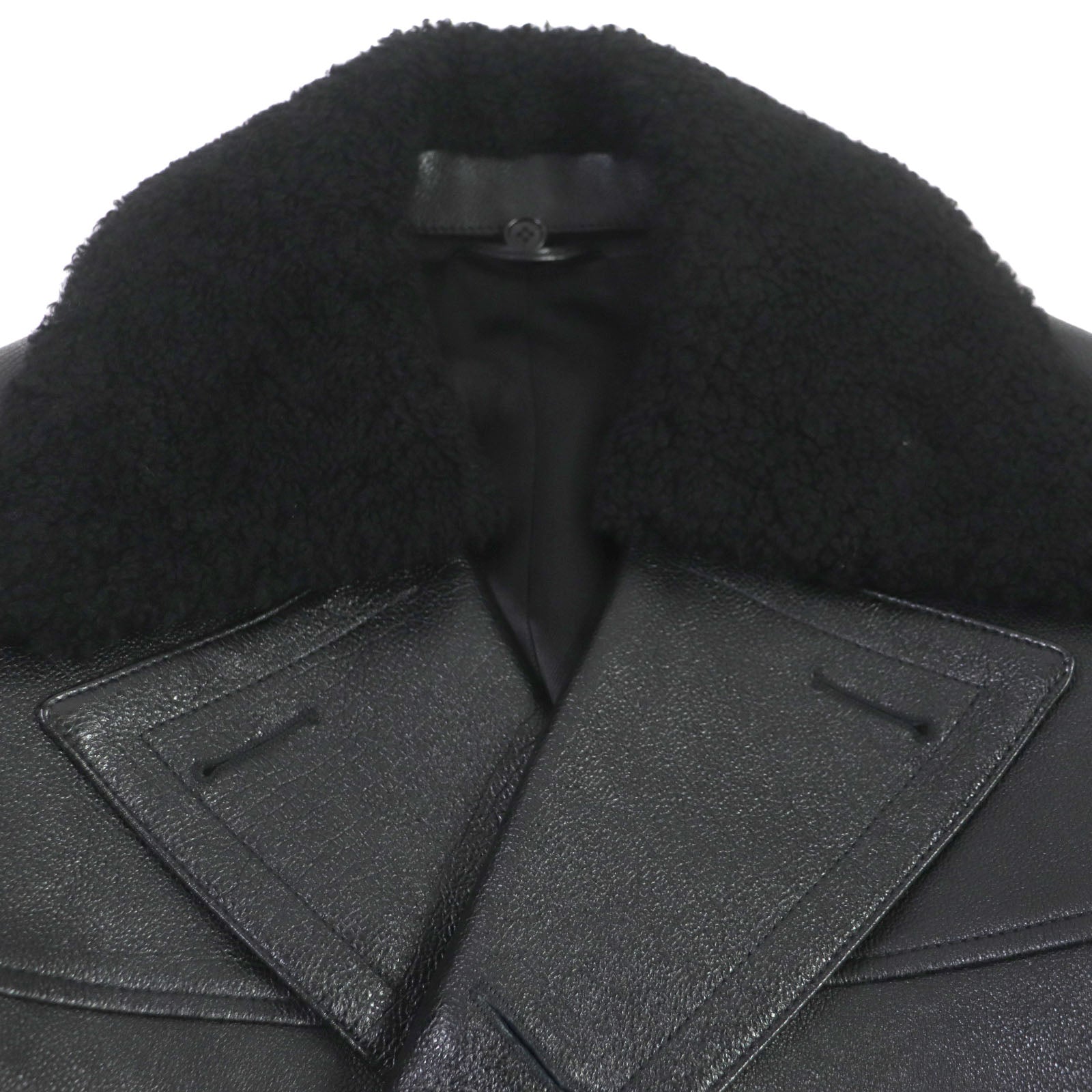 Berluti Leather Pea Coat Black 48 Men