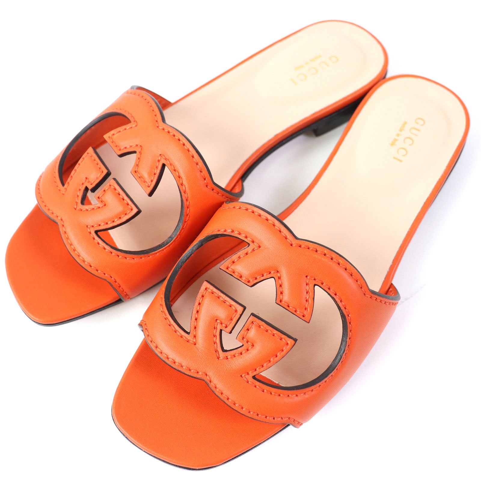 Gucci Leather Slide Sandals Orange 36