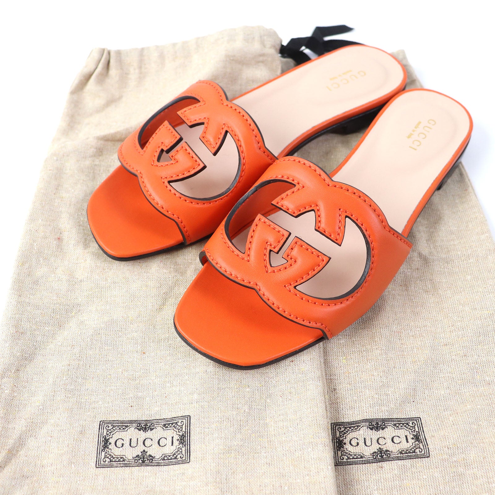 Gucci Leather Slide Sandals Orange 36