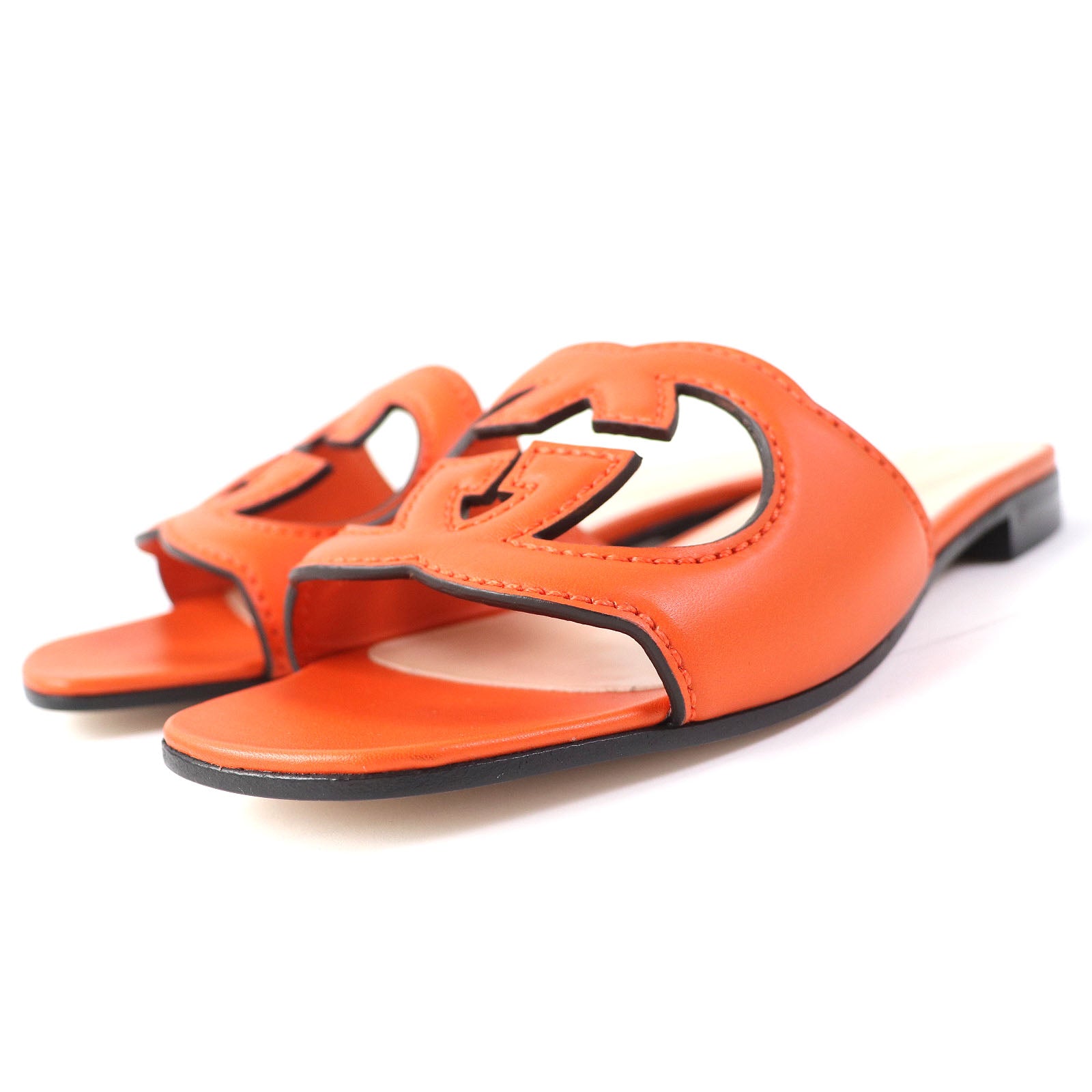 Gucci Leather Slide Sandals Orange 36