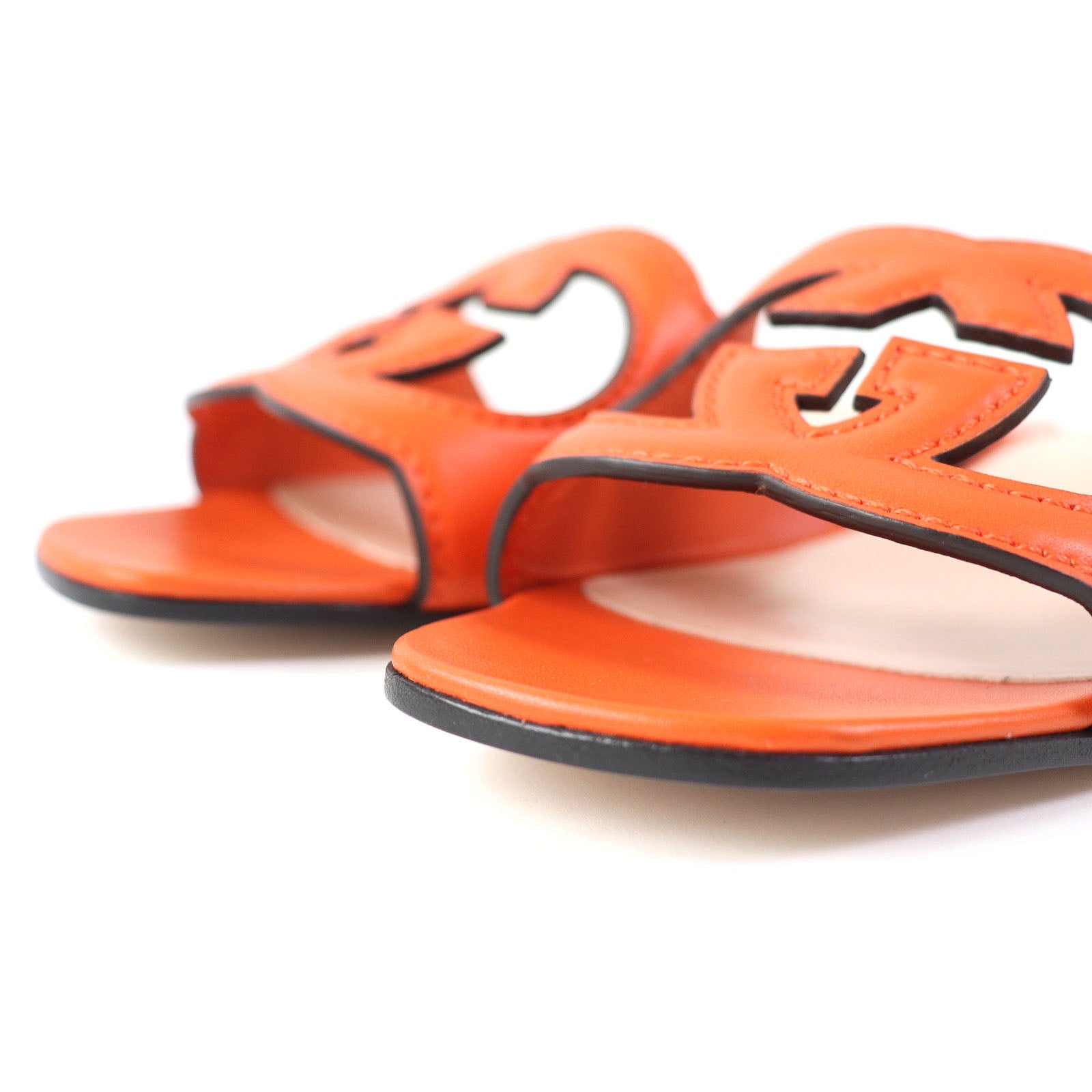 Gucci Leather Slide Sandals Orange 36