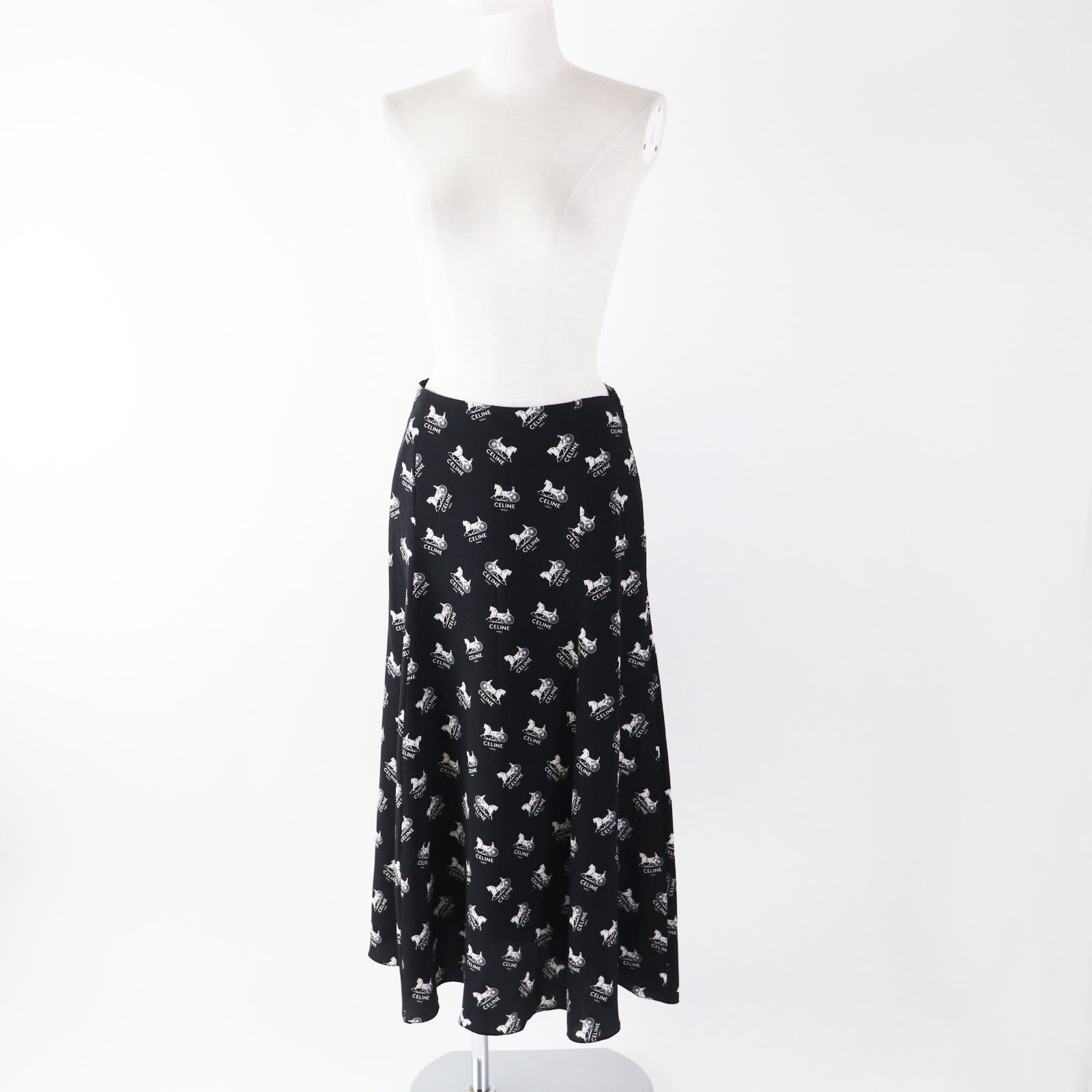 Celine Silk Sulky Long Skirt Black White