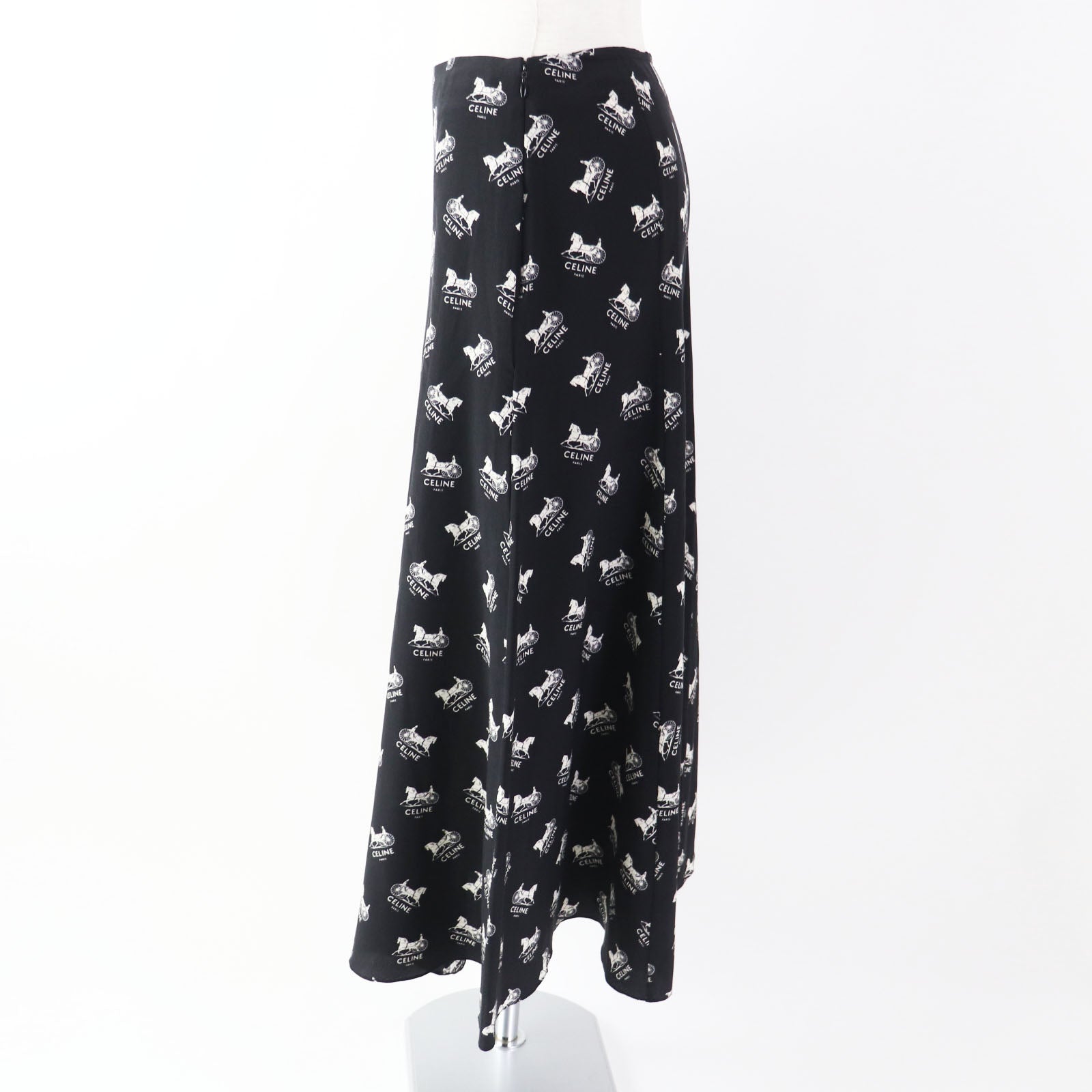 Celine Silk Sulky Long Skirt Black White