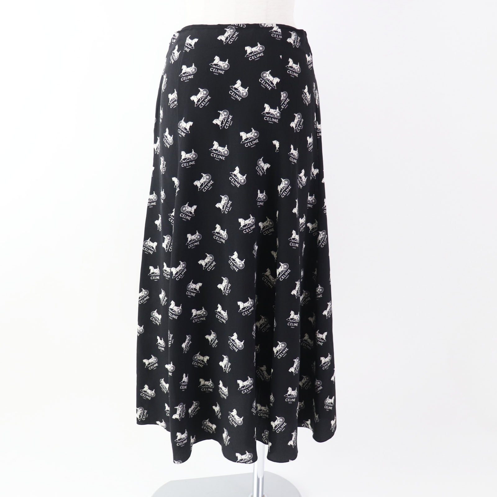 Celine Silk Sulky Long Skirt Black White