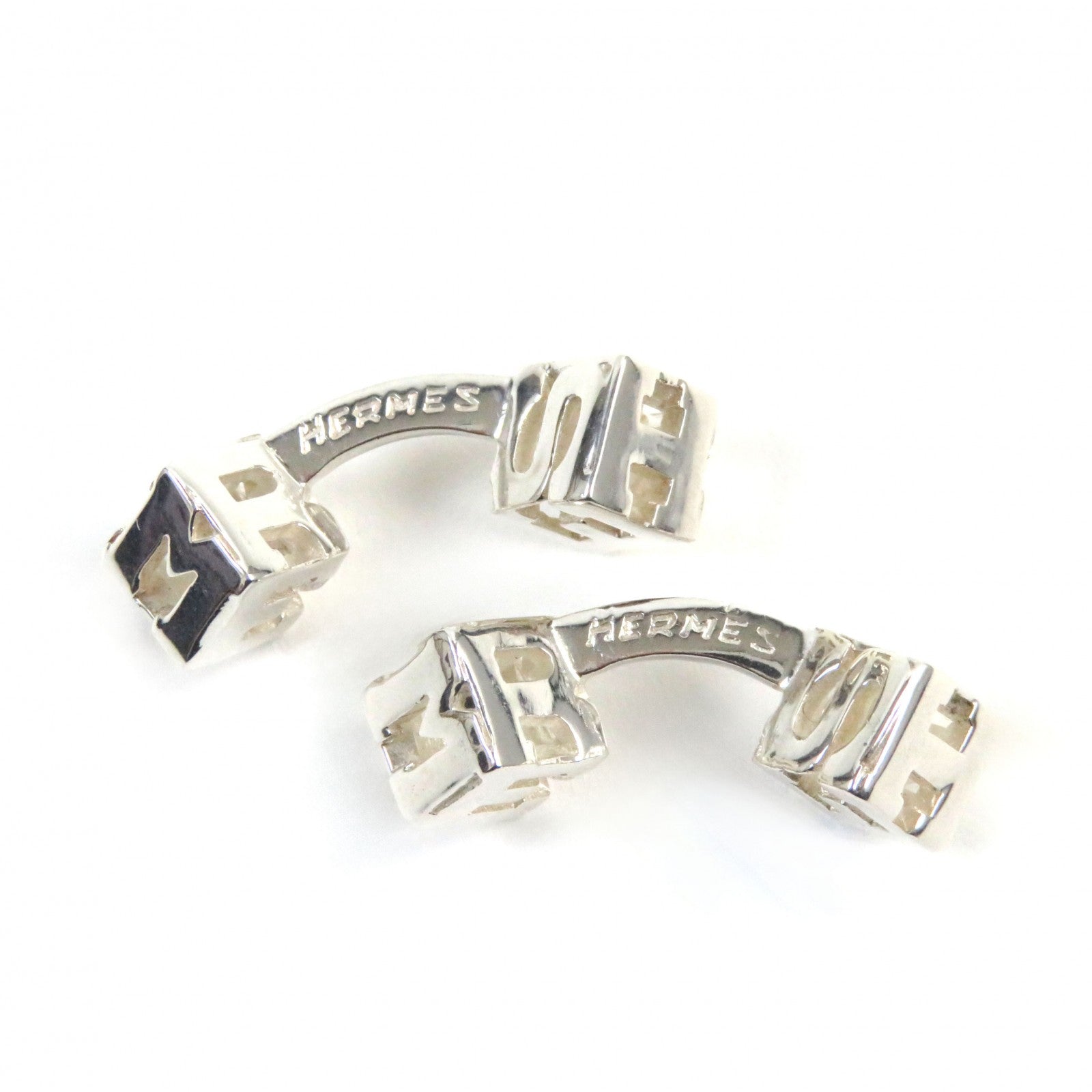 Hermes Silver Logo Cube Cufflinks