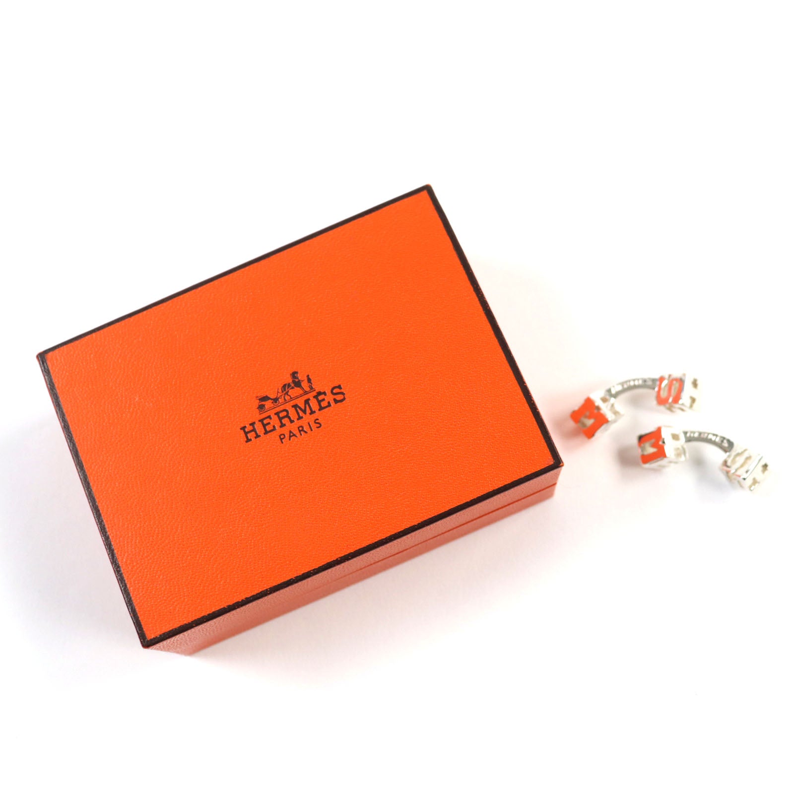 Hermes Silver Logo Cube Cufflinks