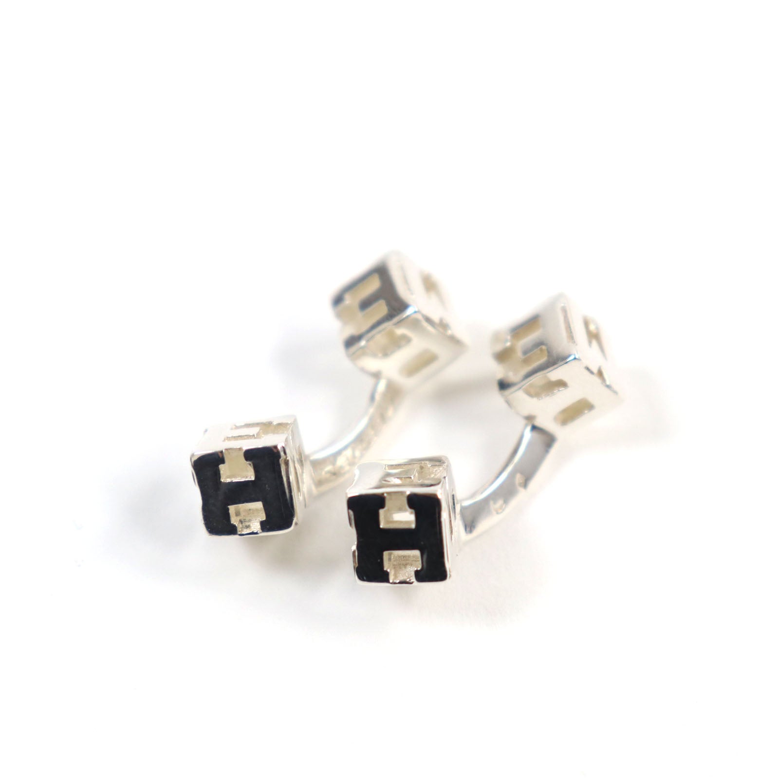 Hermes Silver Logo Cube Cufflinks