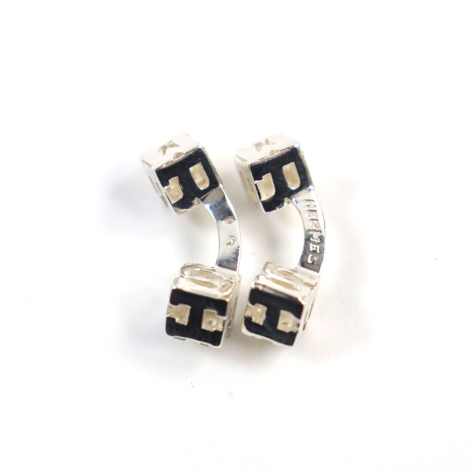 Hermes Silver Logo Cube Cufflinks