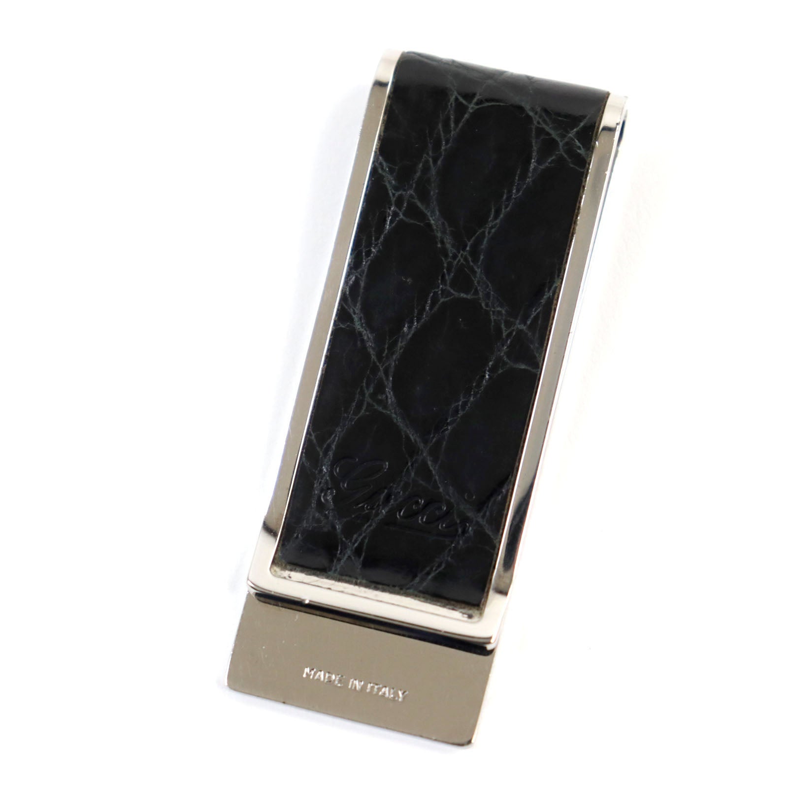 GUCCI Crocodile Logo Money Clip Black Silver