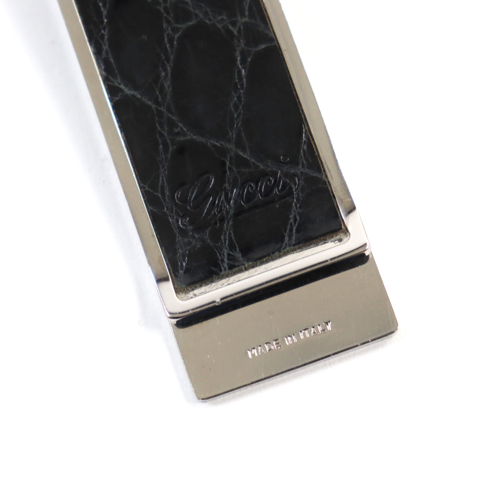 GUCCI Crocodile Logo Money Clip Black Silver