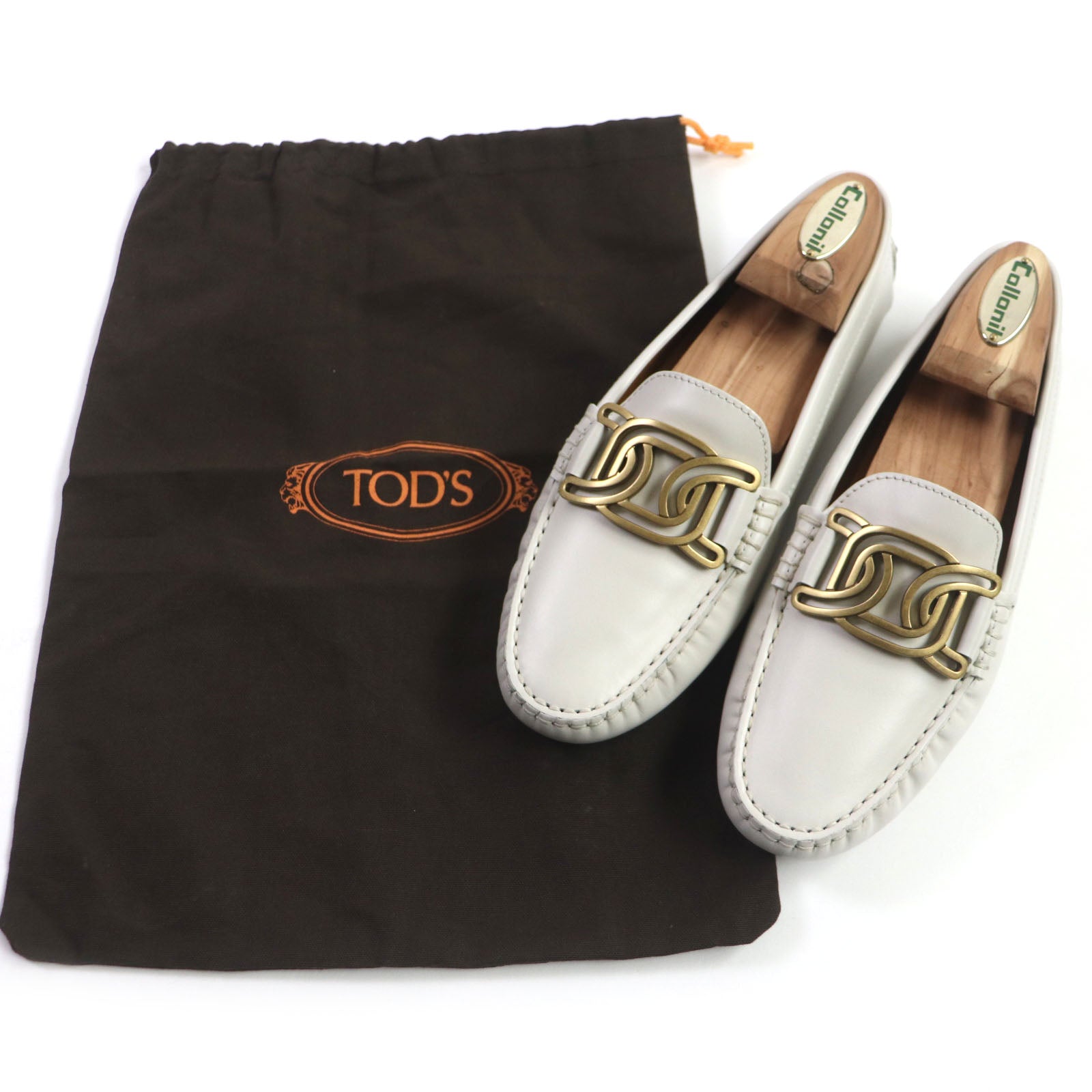 Tod's Leather Loafer Shoes Light Gray