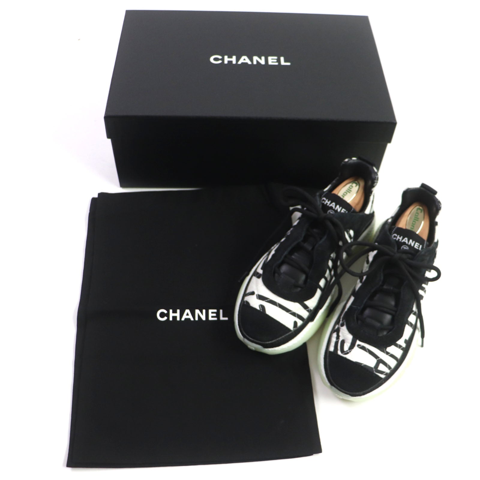 Chanel Suede Leather Sneakers Black White 36