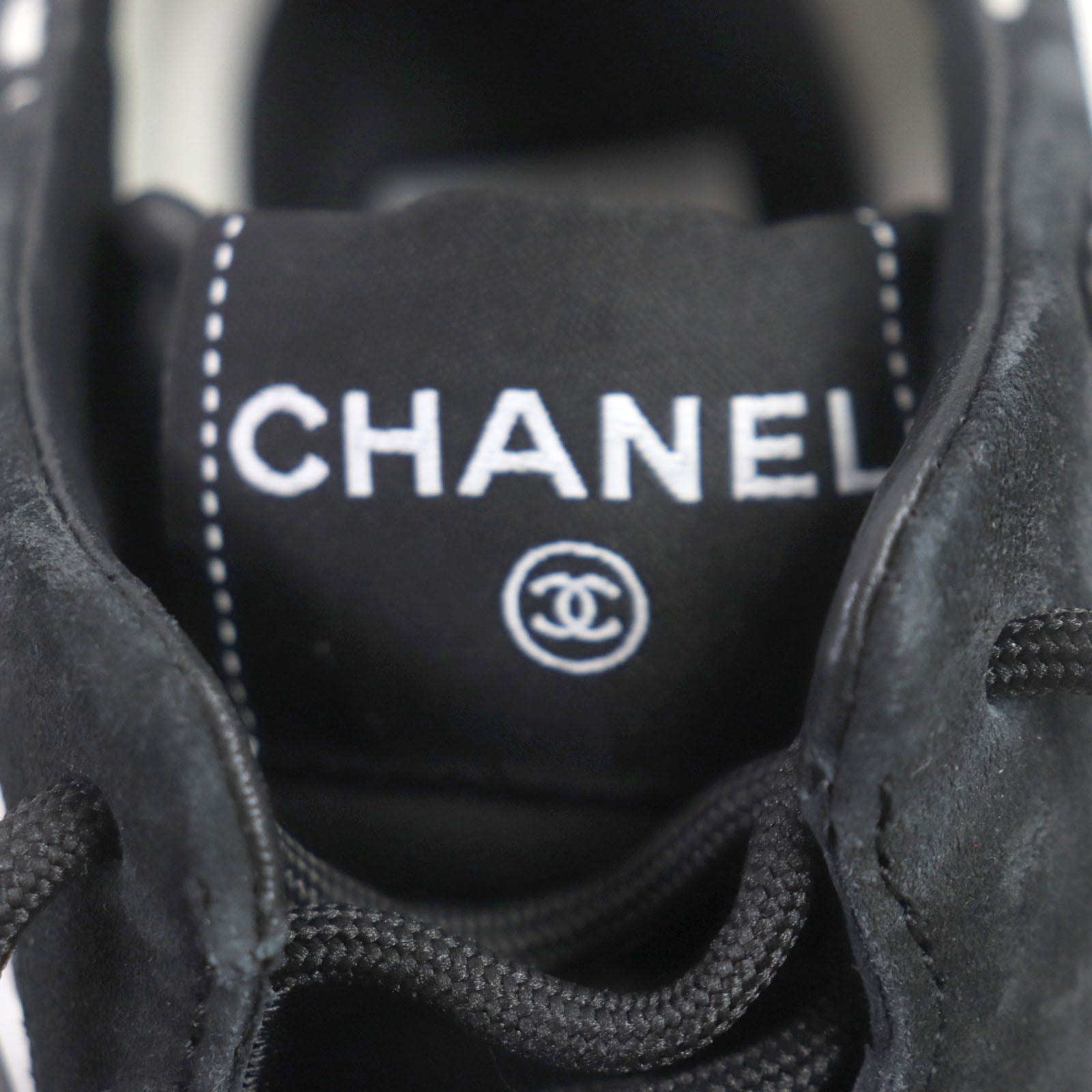 Chanel Suede Leather Sneakers Black White 36