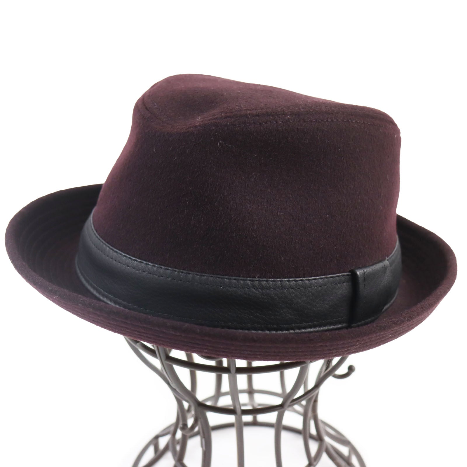 HERMES Cashmere Deerskin Hat Bordeaux Black