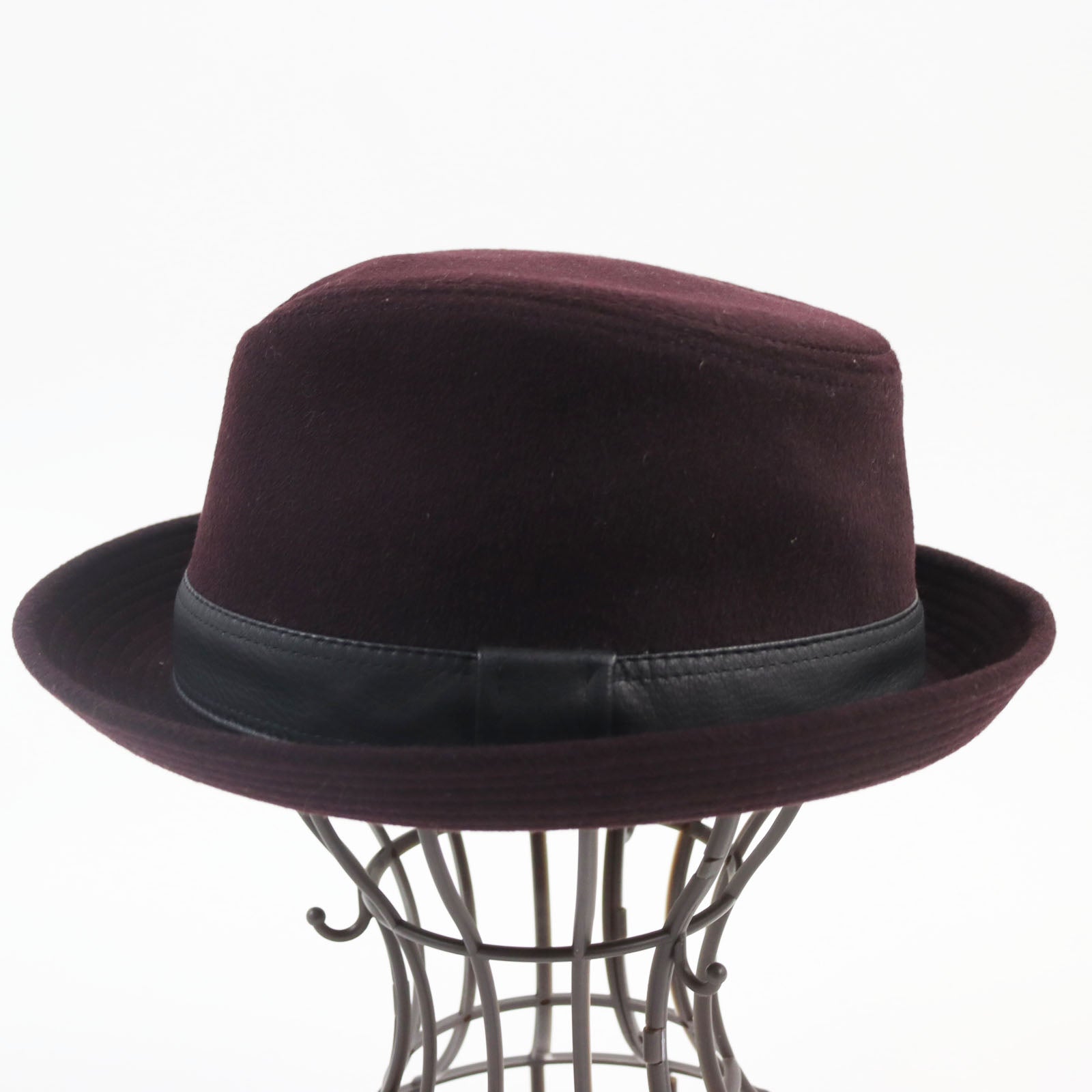 HERMES Cashmere Deerskin Hat Bordeaux Black