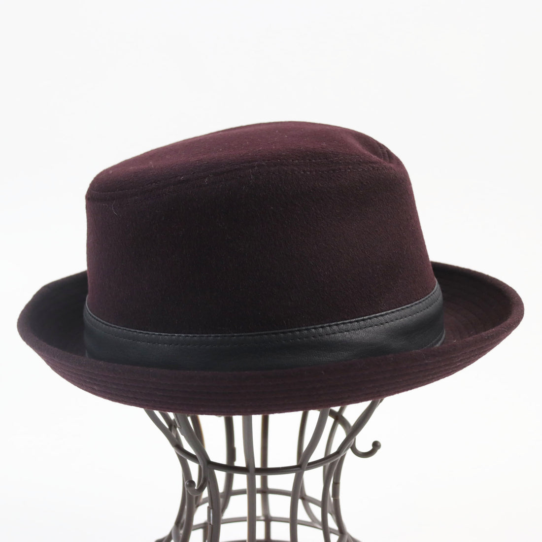 HERMES Cashmere Deerskin Hat Bordeaux Black