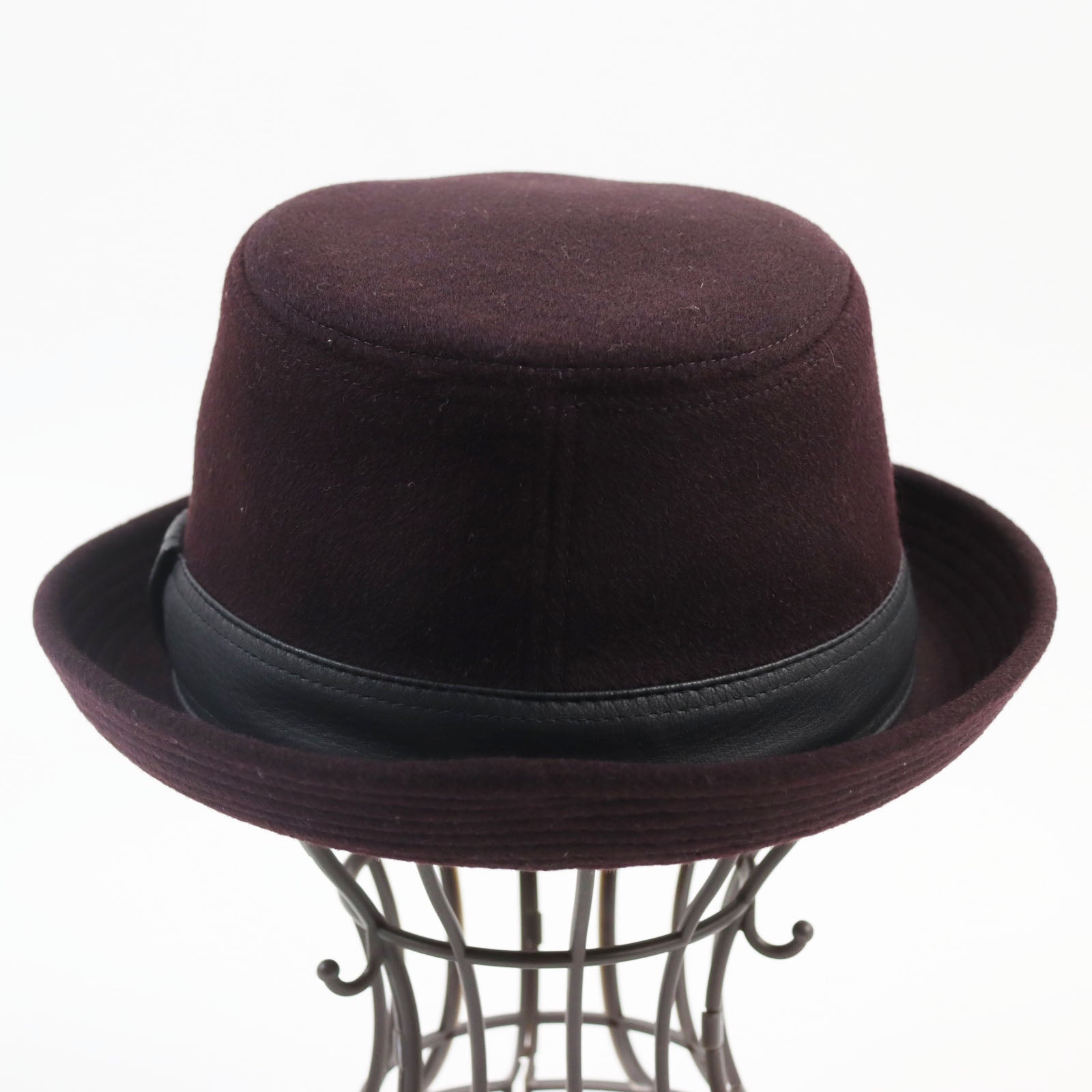 HERMES Cashmere Deerskin Hat Bordeaux Black