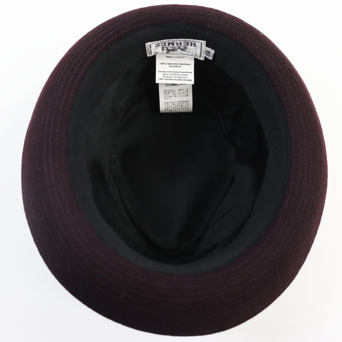 HERMES Cashmere Deerskin Hat Bordeaux Black