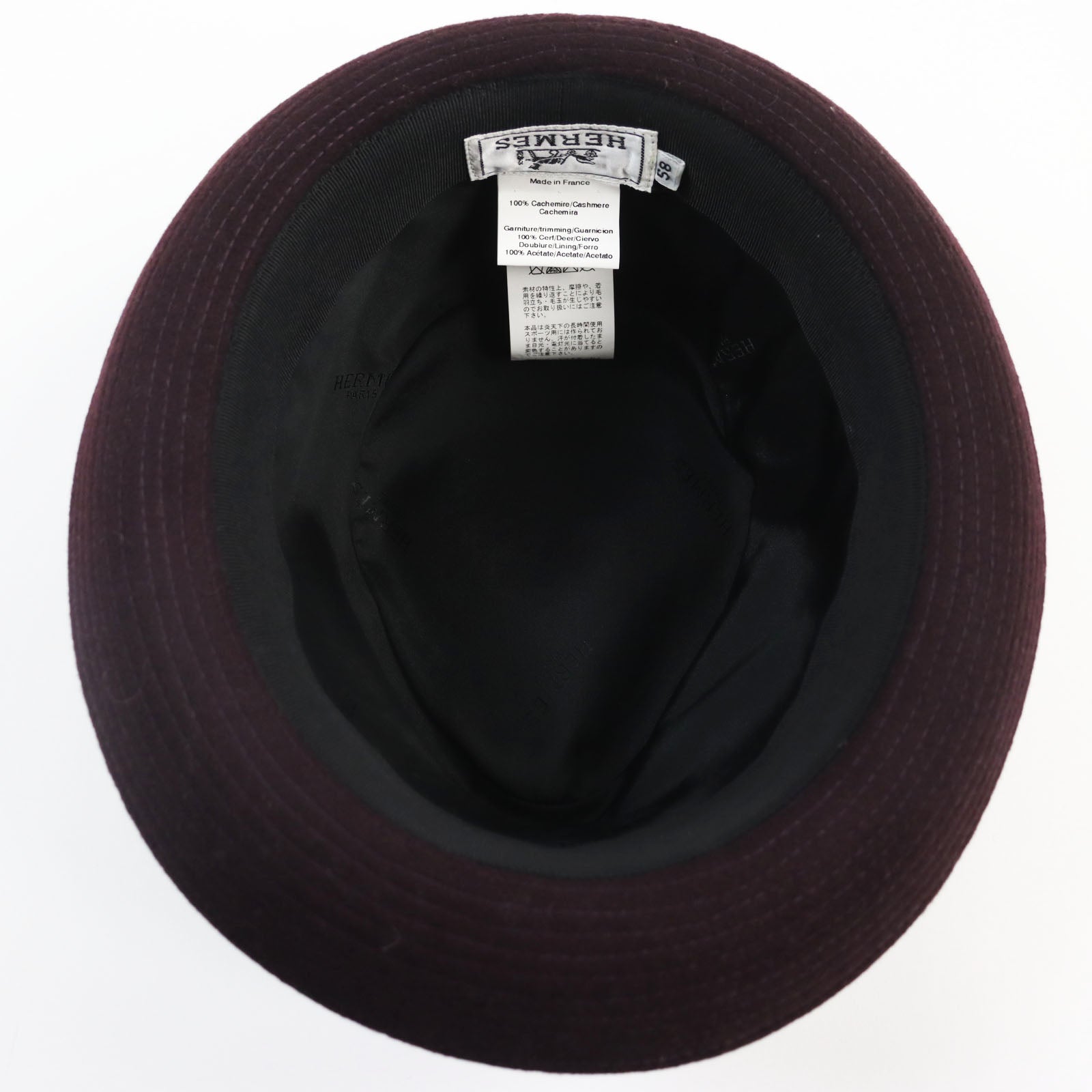 HERMES Cashmere Deerskin Hat Bordeaux Black