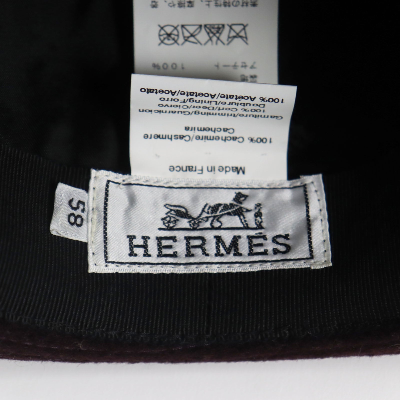 HERMES Cashmere Deerskin Hat Bordeaux Black