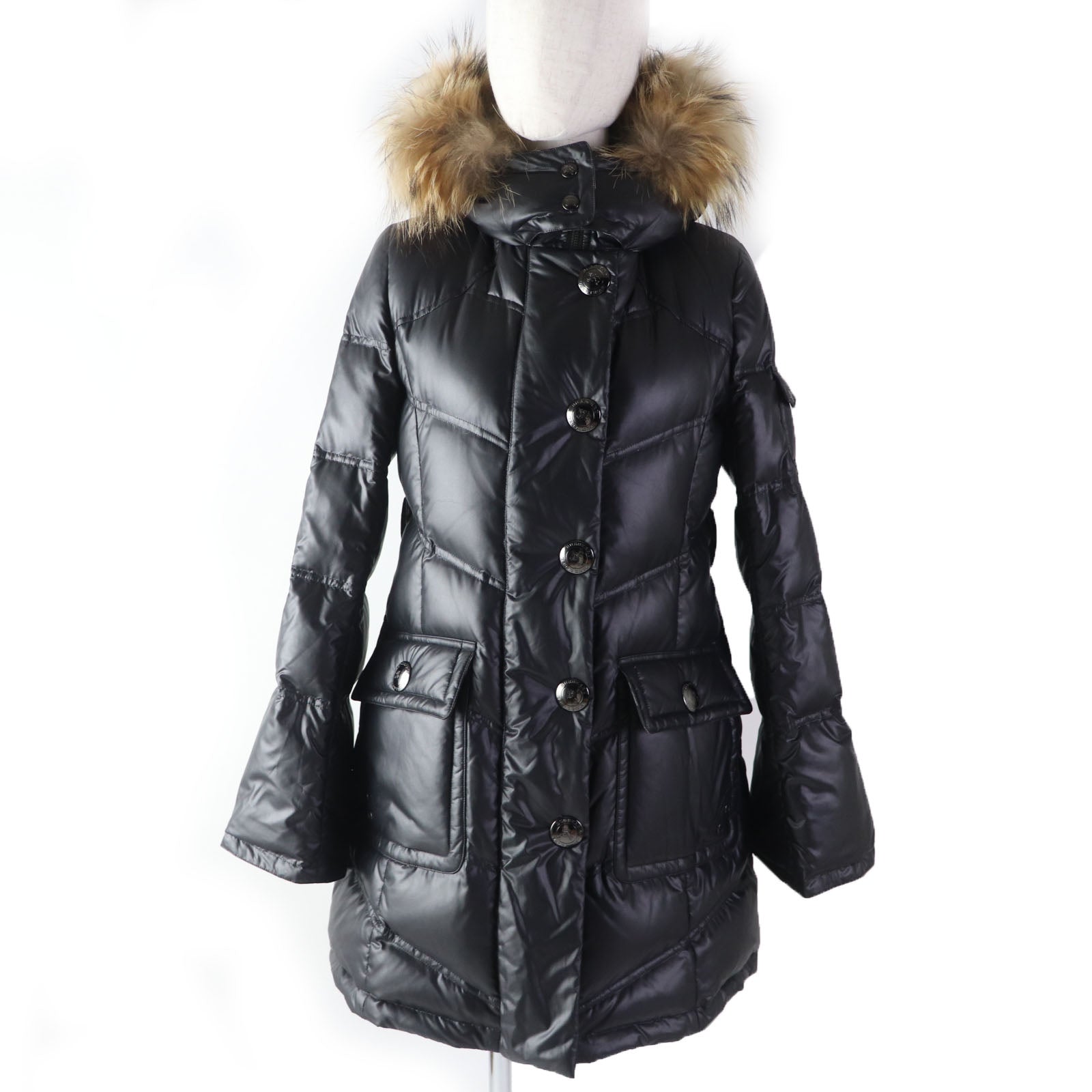 Burberry Raccoon Fur Hood Down Coat Black Women