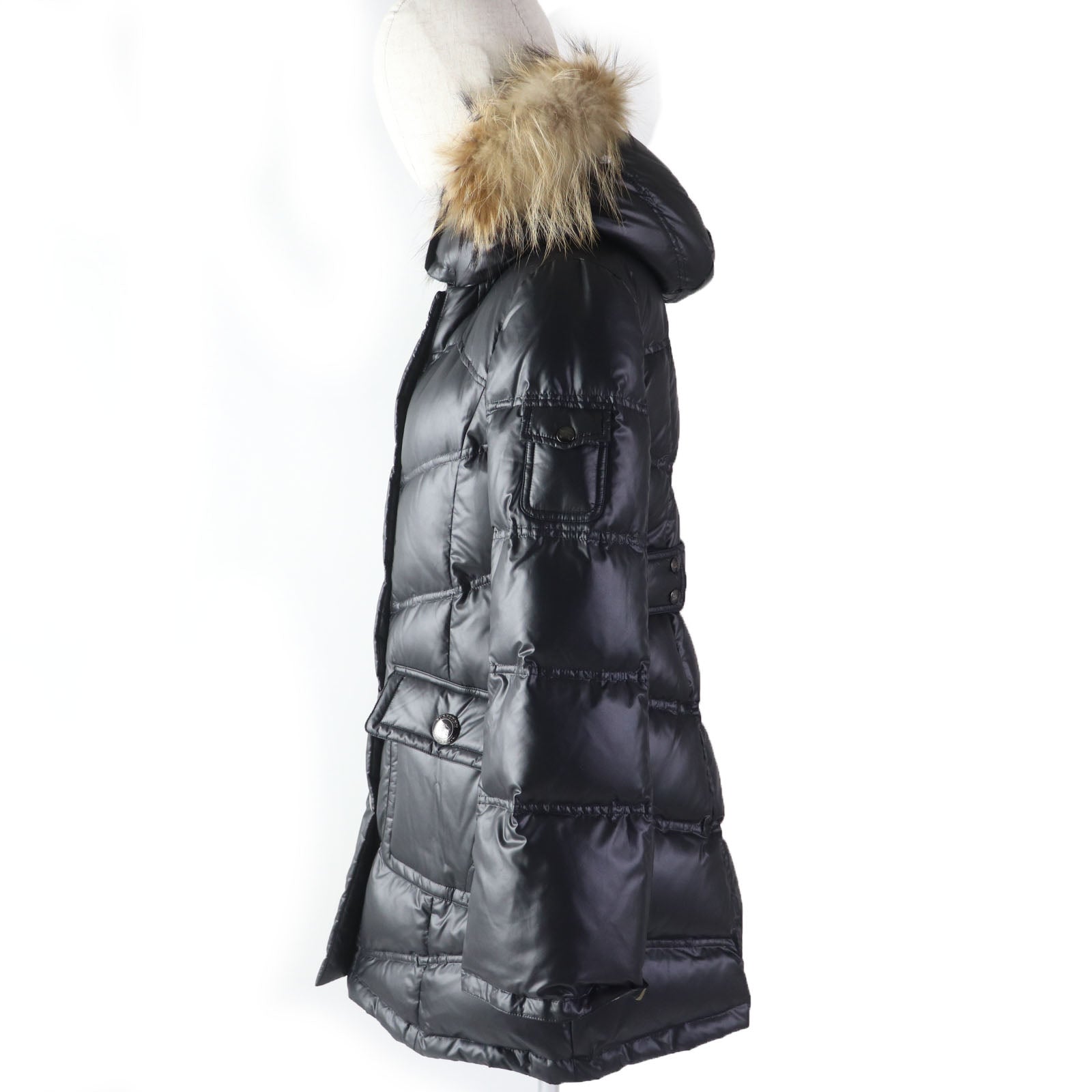 Burberry Raccoon Fur Hood Down Coat Black Women