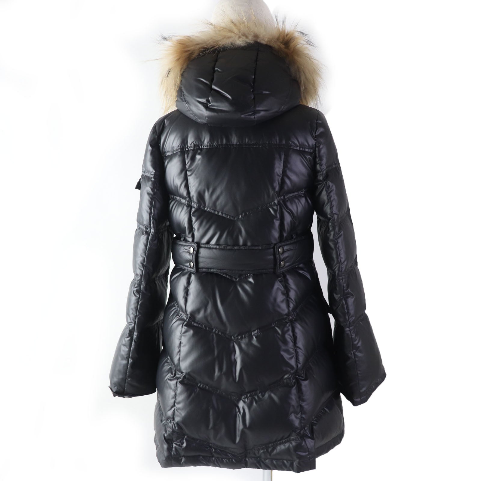 Burberry Raccoon Fur Hood Down Coat Black Women