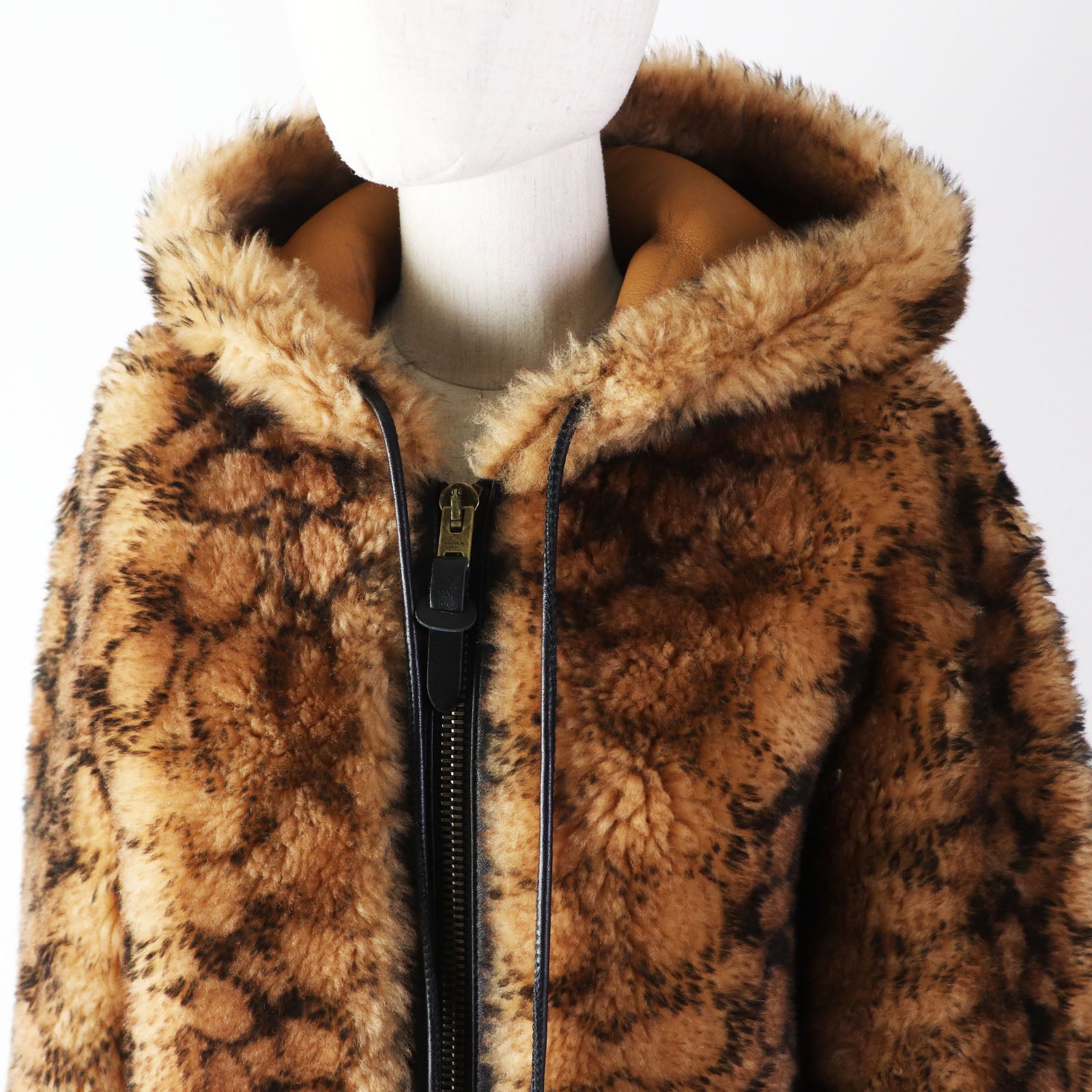 COACH Lamb Shearling Hooded Coat Brown